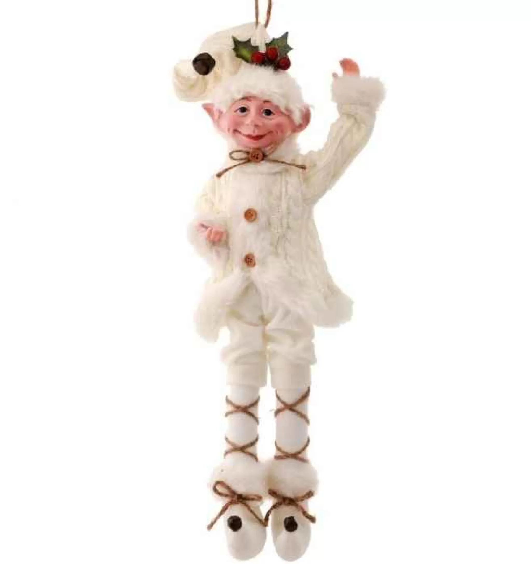 Regency International 17In White Cable Knit Sweater Bendable Elf Ornament