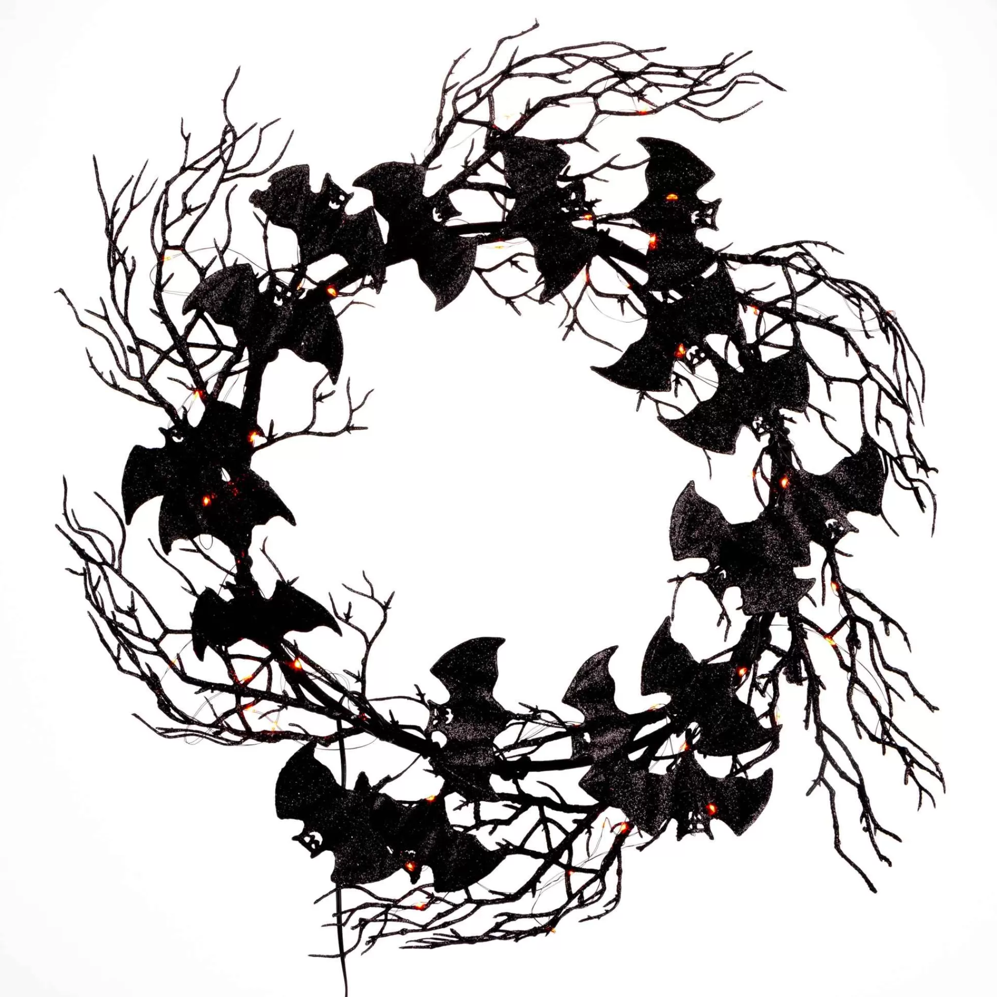 Gerson International 18 In Black Twig Halloween Wreath With Bats And Orange Leds