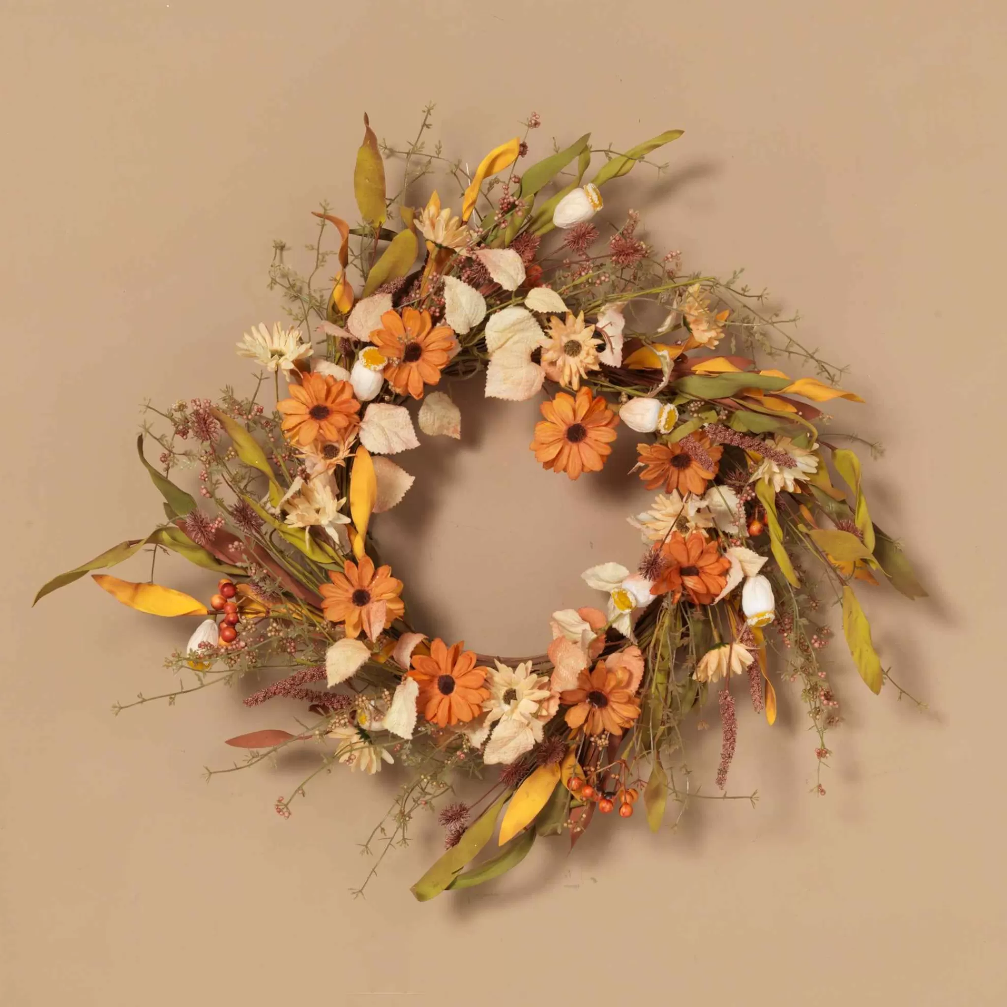 Gerson International 22-Inch Diameter Harvest Wreath With Fall Flowers And Berries