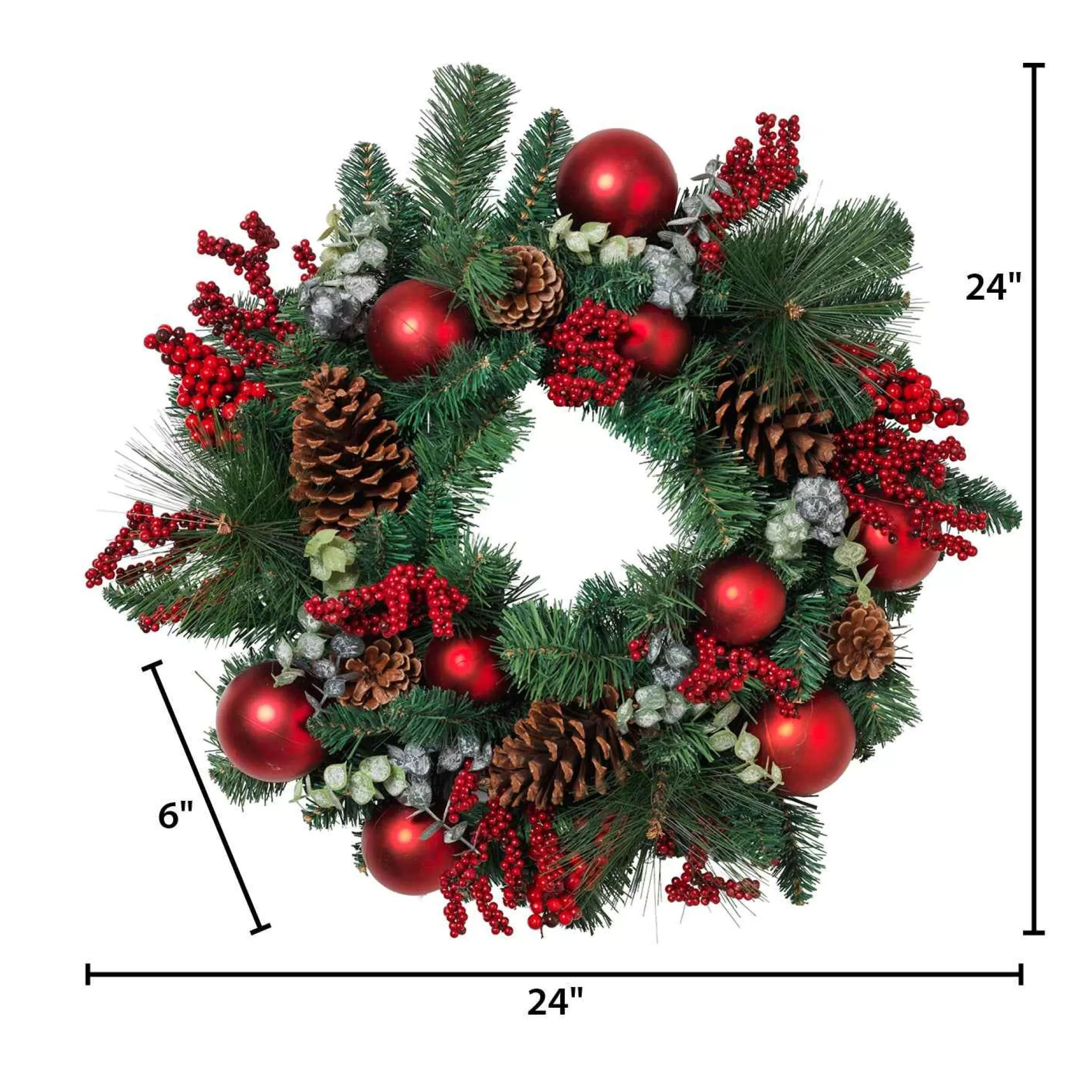 Gerson International 24 In Holiday Wreath With Pinecones, Red Berries And Ornaments