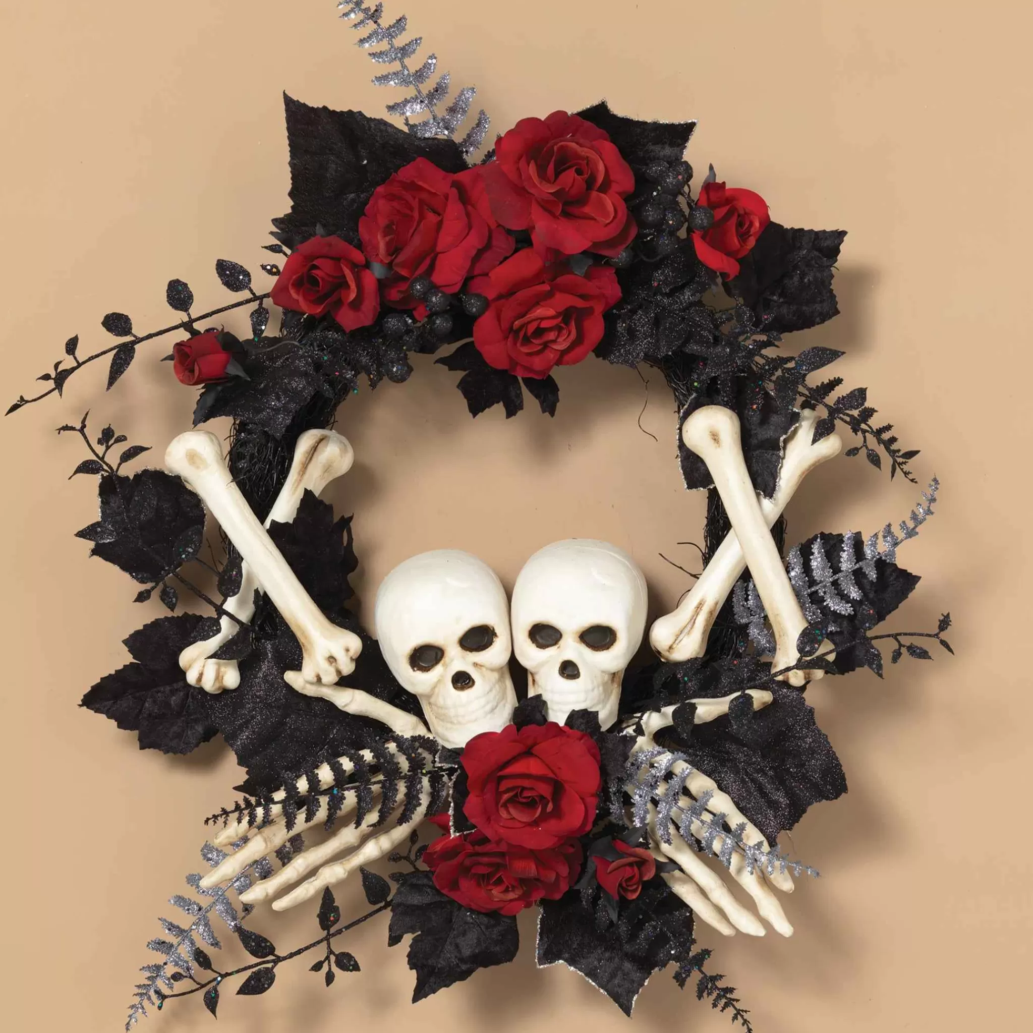 Gerson International 24-Inch Diameter Halloween Skeleton And Roses Wreath