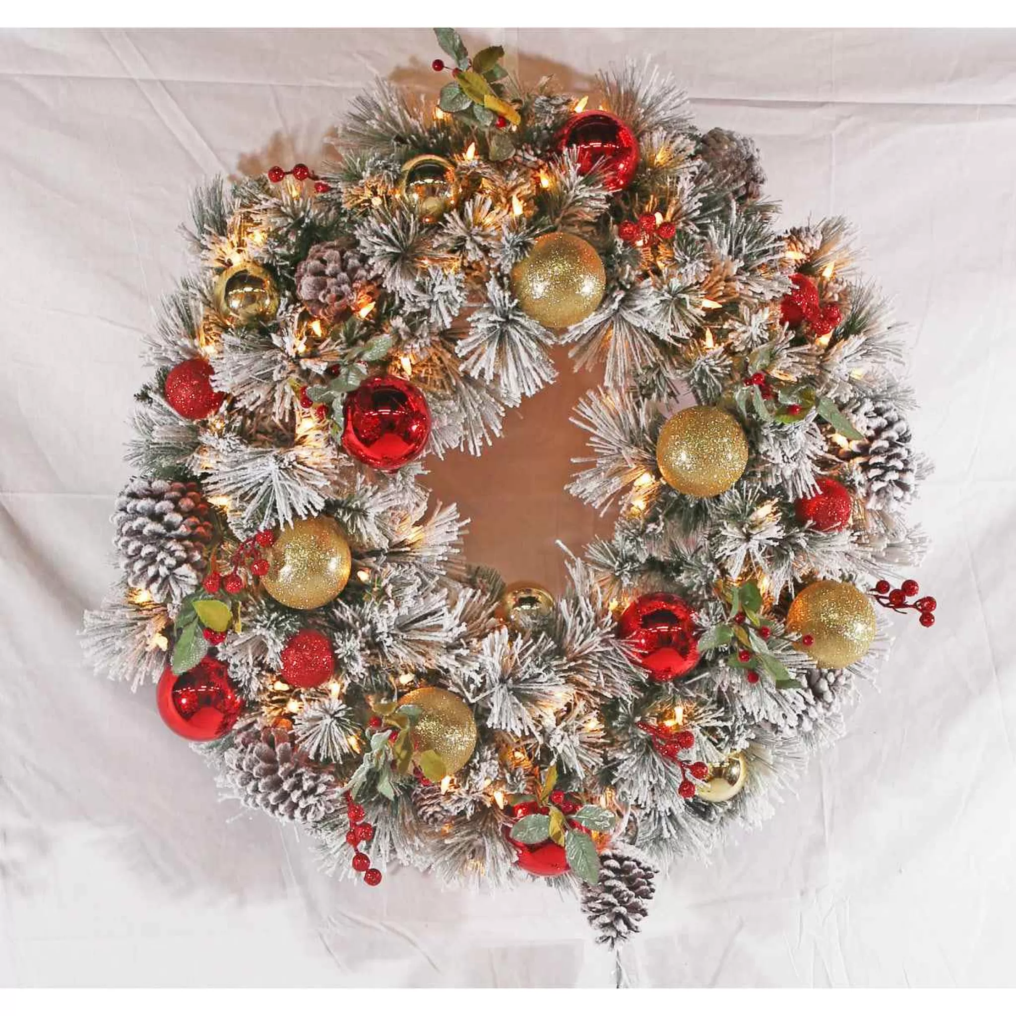 Puleo International 30In Pre-Lit Flocked Fairfield Wreath In Clear #114-Fgf1-30Wc1