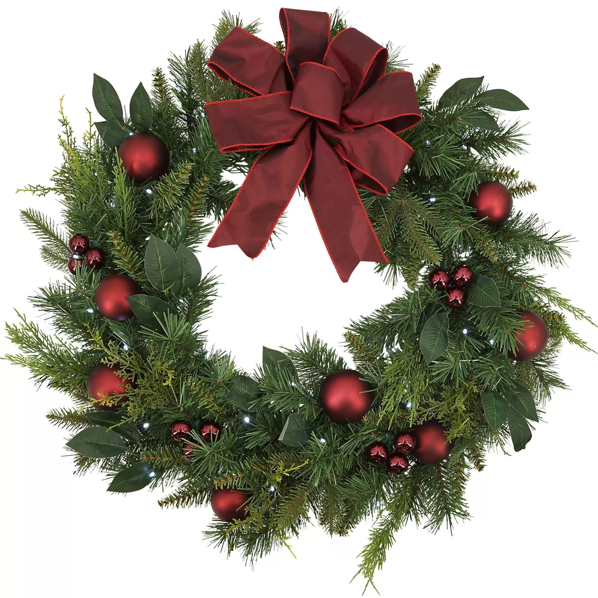 Gerson International 32 In Holiday Cedar Wreath With Red Bow And Christmas Ornaments