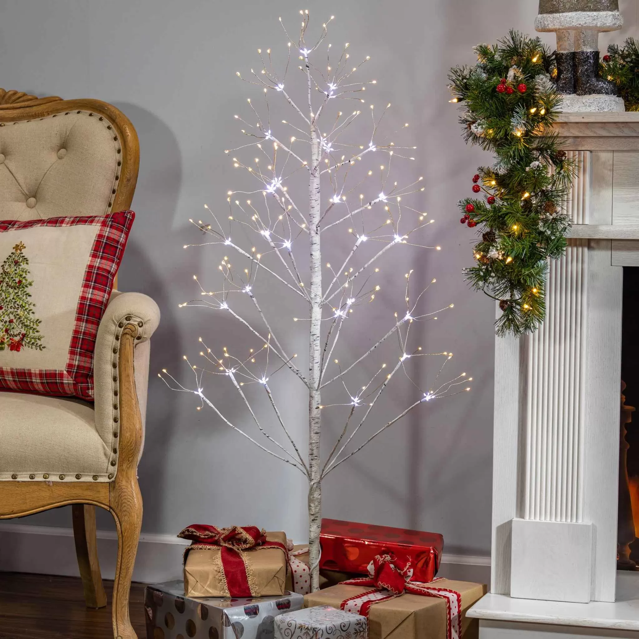 Gerson International 4 Ft Tall Birch Tree With 336 Leds, Multifunction Adapter