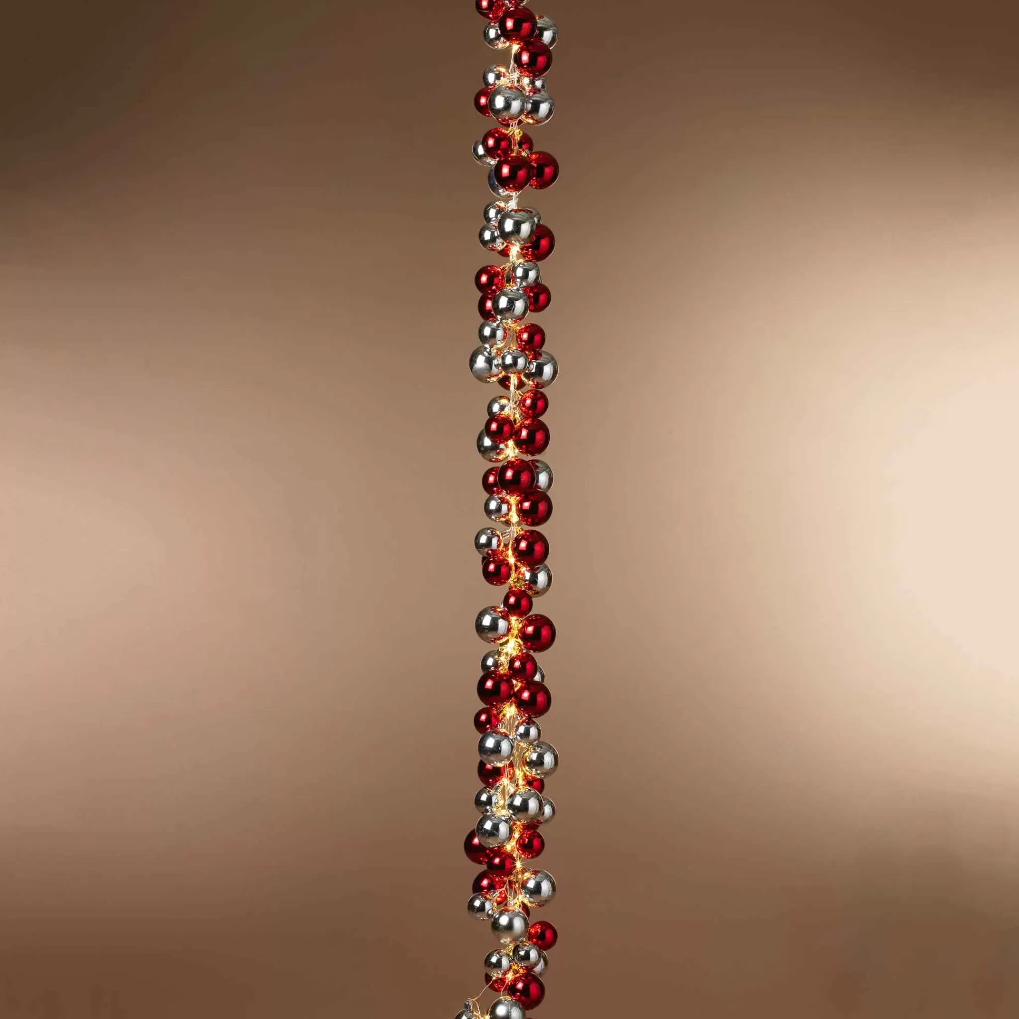 Gerson International 58.5-Inch Long Electric Red And Silver Lighted Ornament Strung Garland