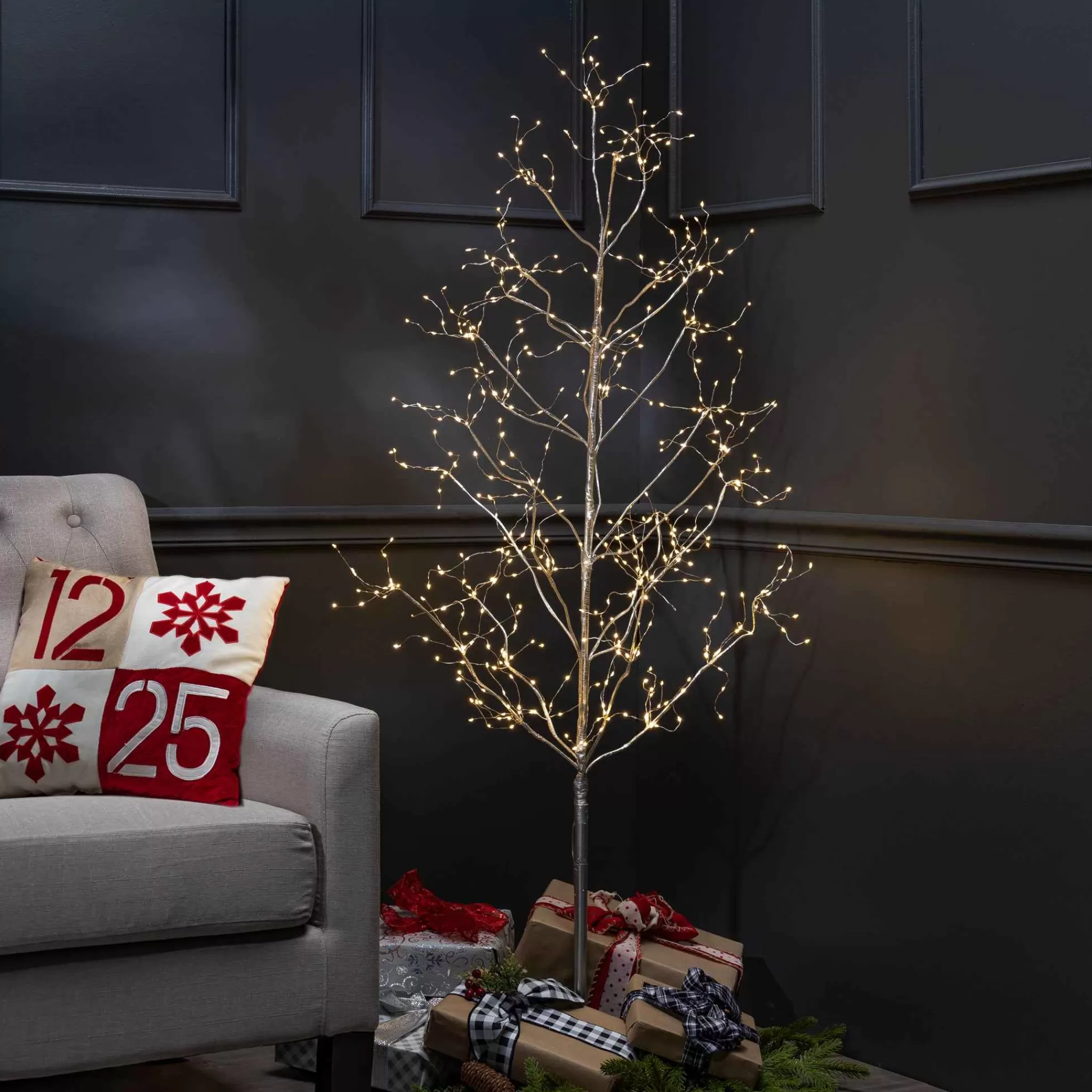 Gerson International 5 Foot Tall Silver Glowing Lighted Tree, Micro Leds
