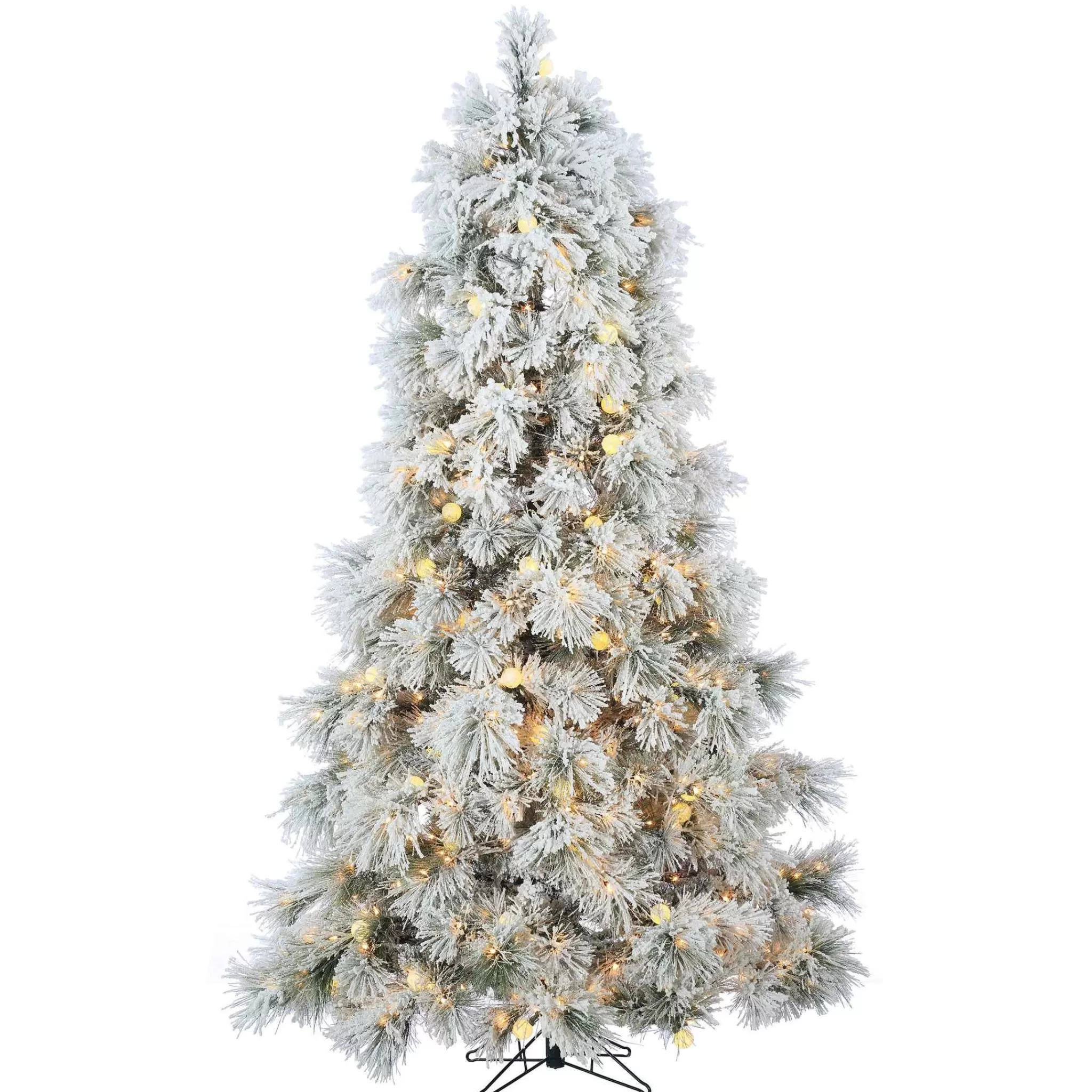 Gerson International 7.5Ft Pre-Lit Flocked Northern Pine Christmas Tree With Clear/Warm White Led Lights