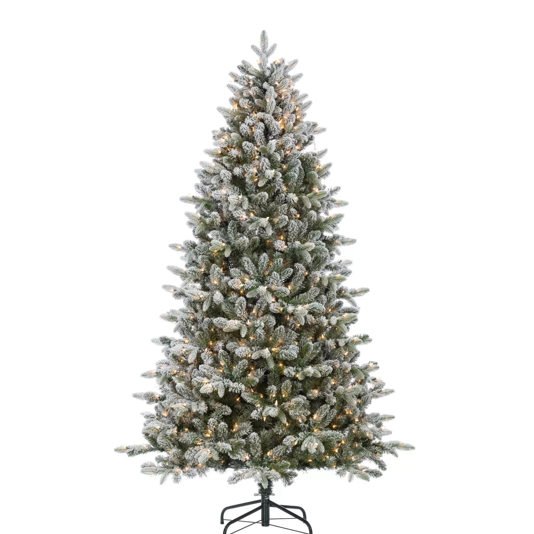 Gerson International 7.5Ft Pre-Lit Natural Cut Flocked Swiss Mountain Fir Christmas Tree With Clear Lights