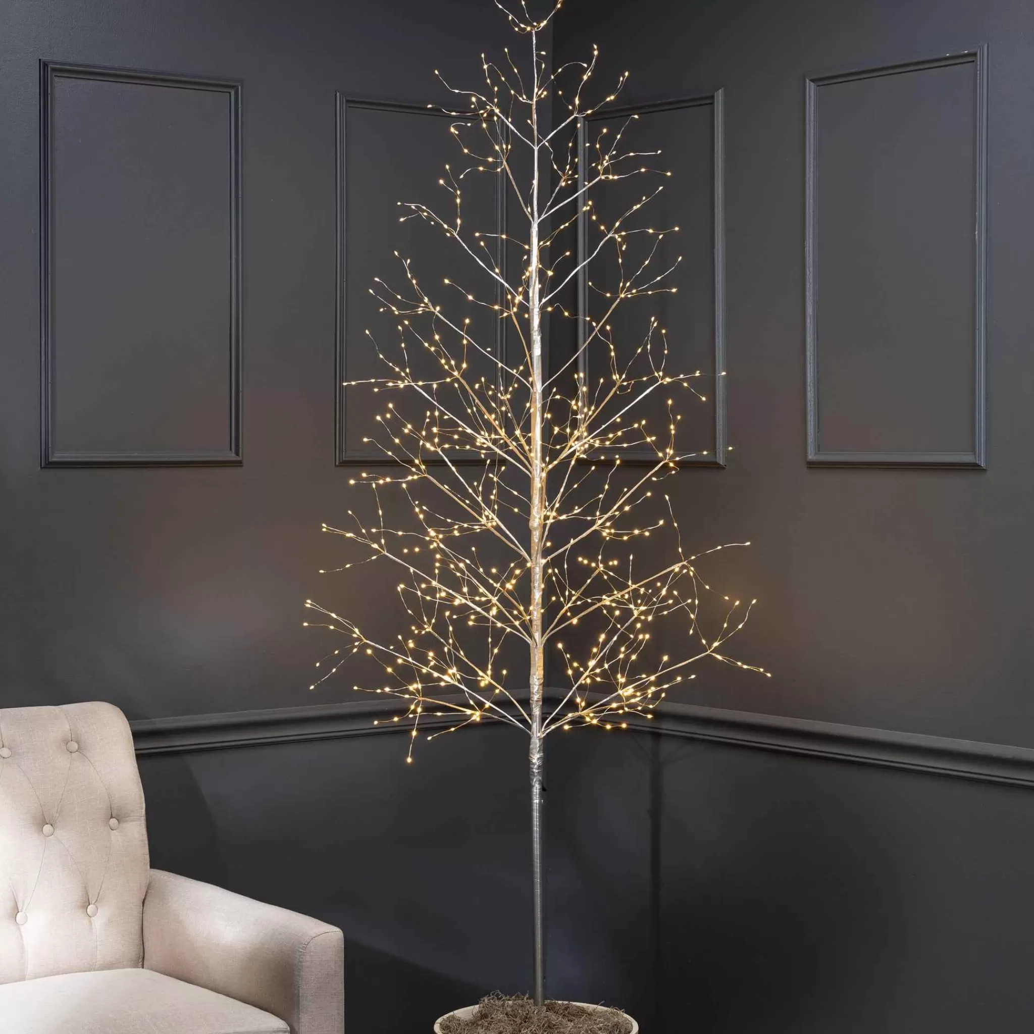 Gerson International 7 Foot Tall Silver Glowing Lighted Tree, Micro Leds