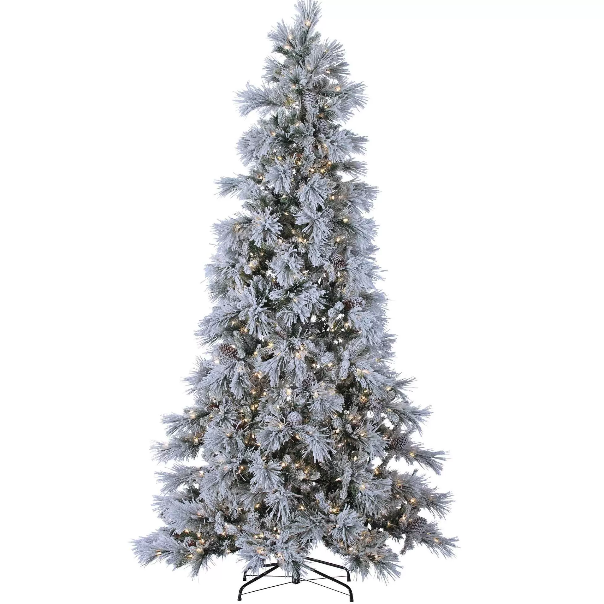 Gerson International 9Ft Pre-Lit Lightly Flocked Snowbell Pine Christmas Tree With Twinkling Cool White Led Lights