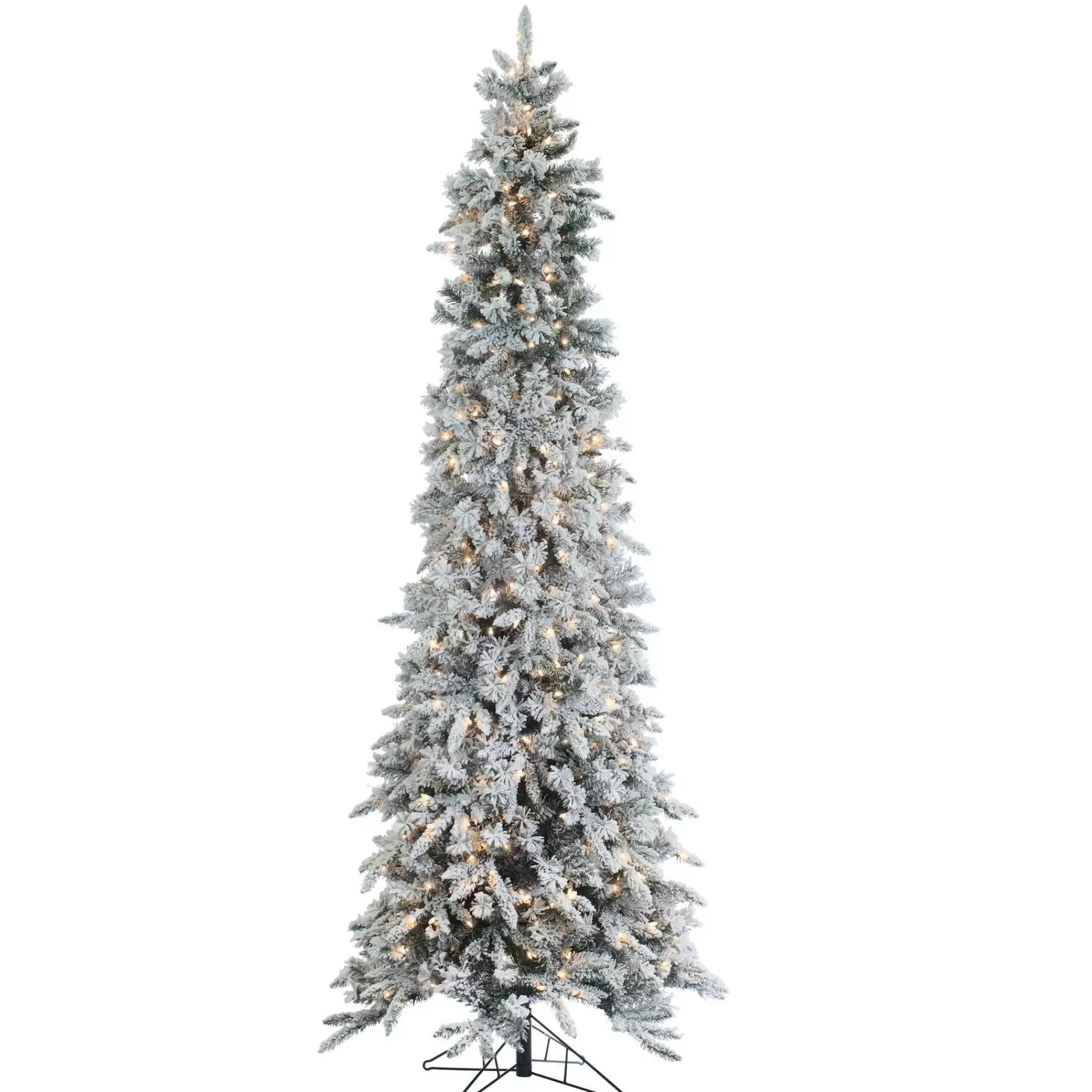 Gerson International 9Ft Pre-Lit Narrow Flocked Pencil Pine Christmas Tree With Clear Lights