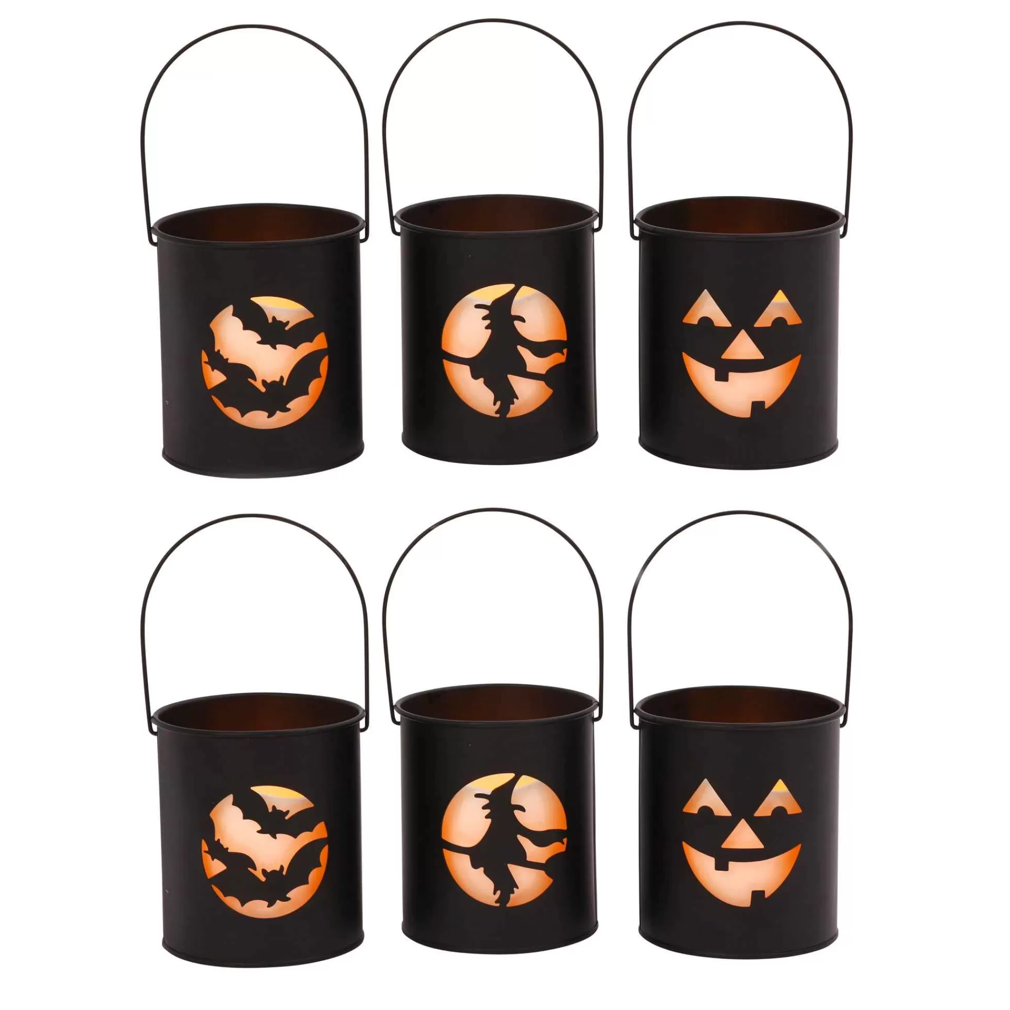 Gerson International Black Metal Spooky Halloween Lanterns With Flameless Candles