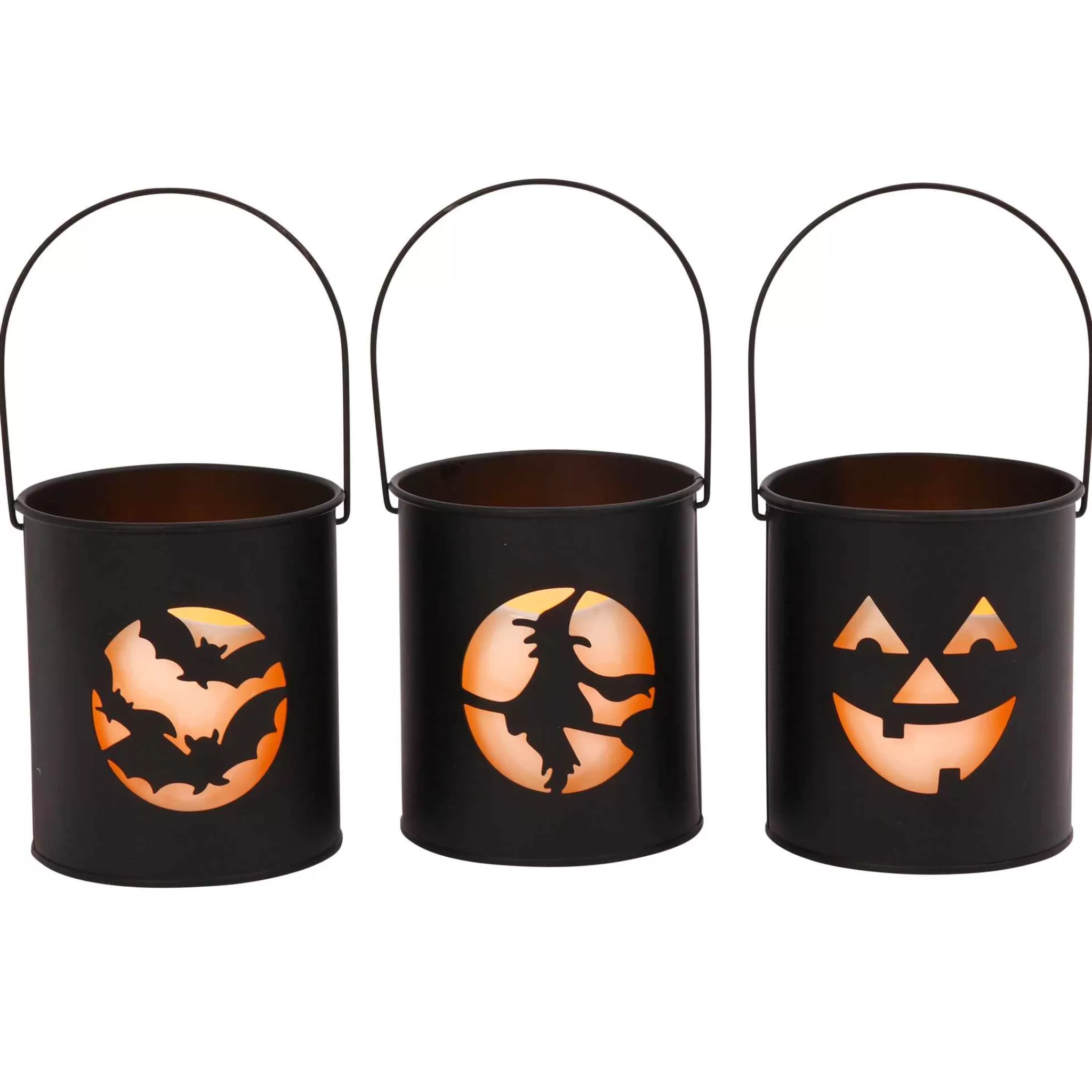 Gerson International Black Metal Spooky Halloween Lanterns With Flameless Candles