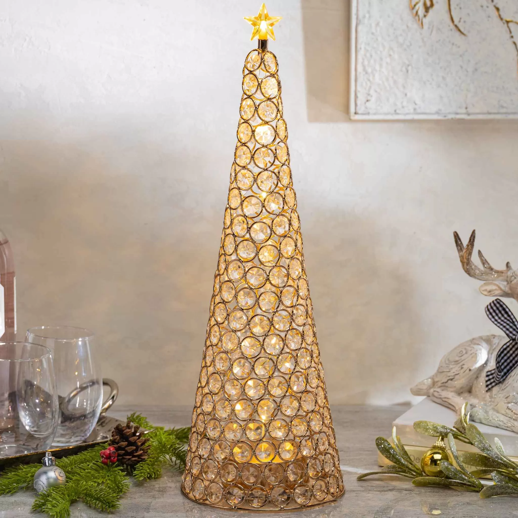 Gerson International Elegant Glam Holiday Gold Lighted Jewel Cone Christmas Tree