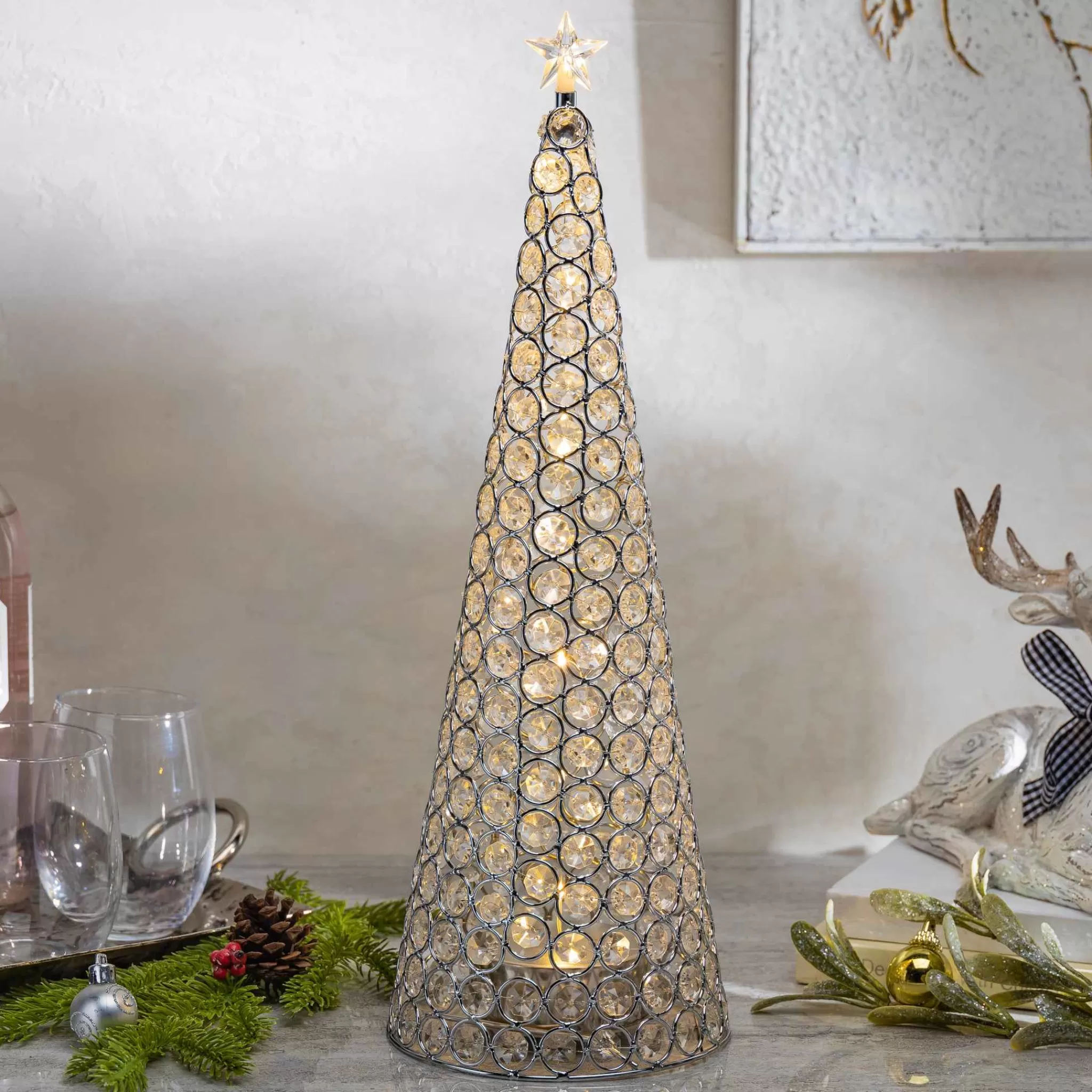 Gerson International Elegant Glam Holiday Silver Lighted Jewel Cone Christmas Tree