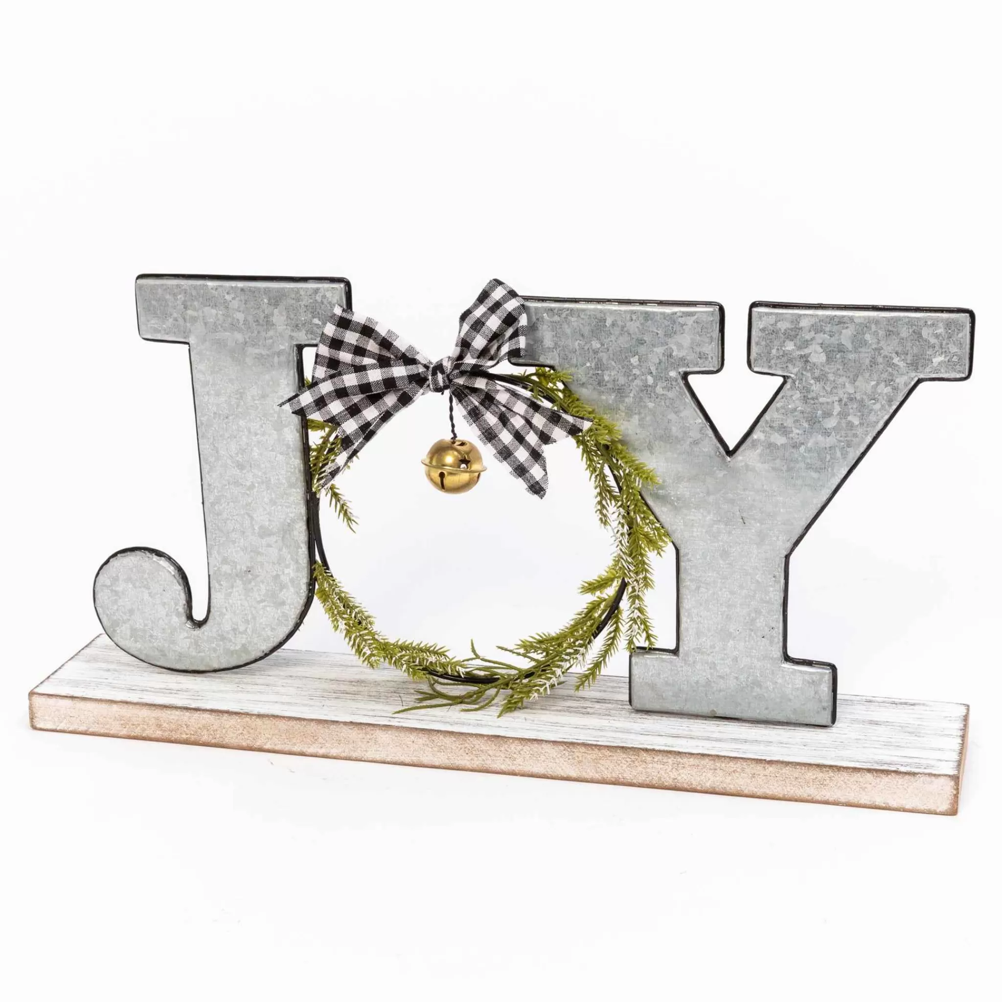 Gerson International Farmhouse Joy Wood And Metal Tabletop Christmas Decor Sign