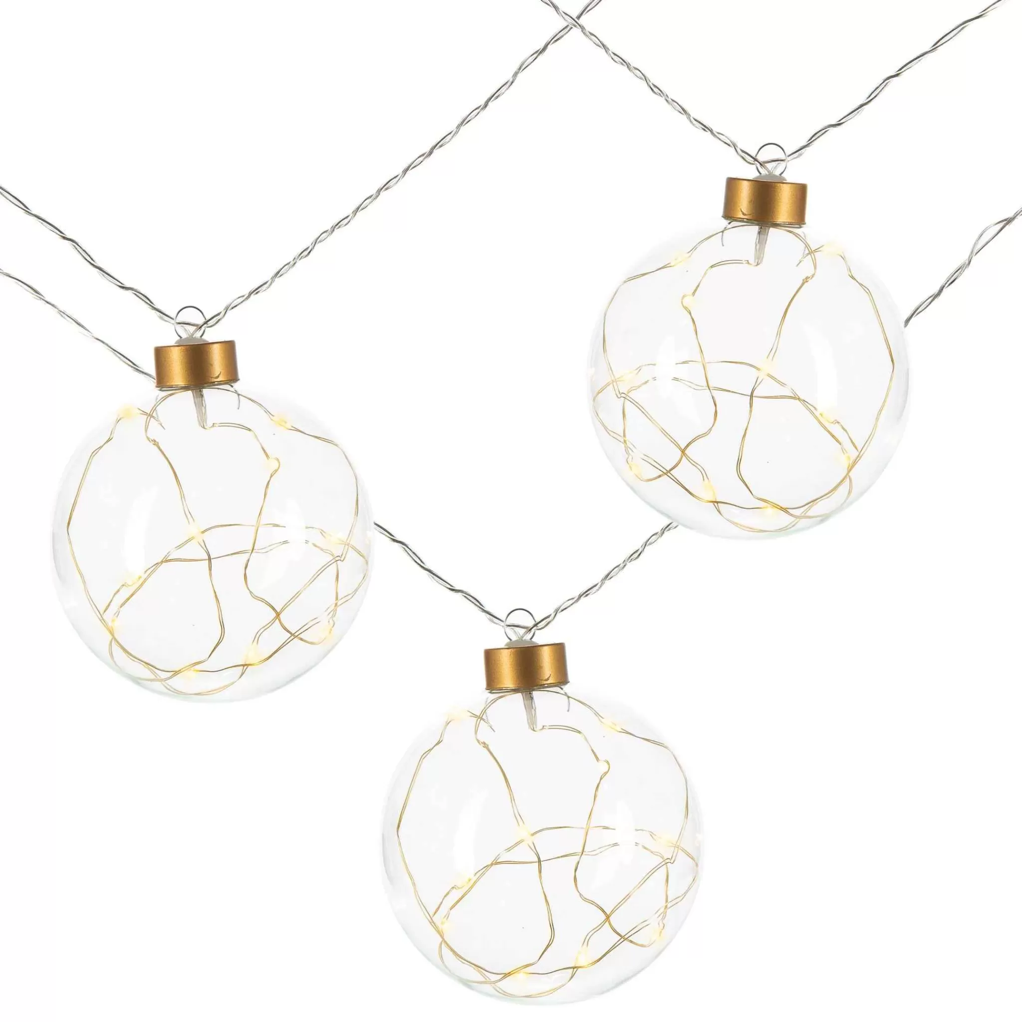 Gerson International Glass Christmas Ornament Garland With Gold String Lights