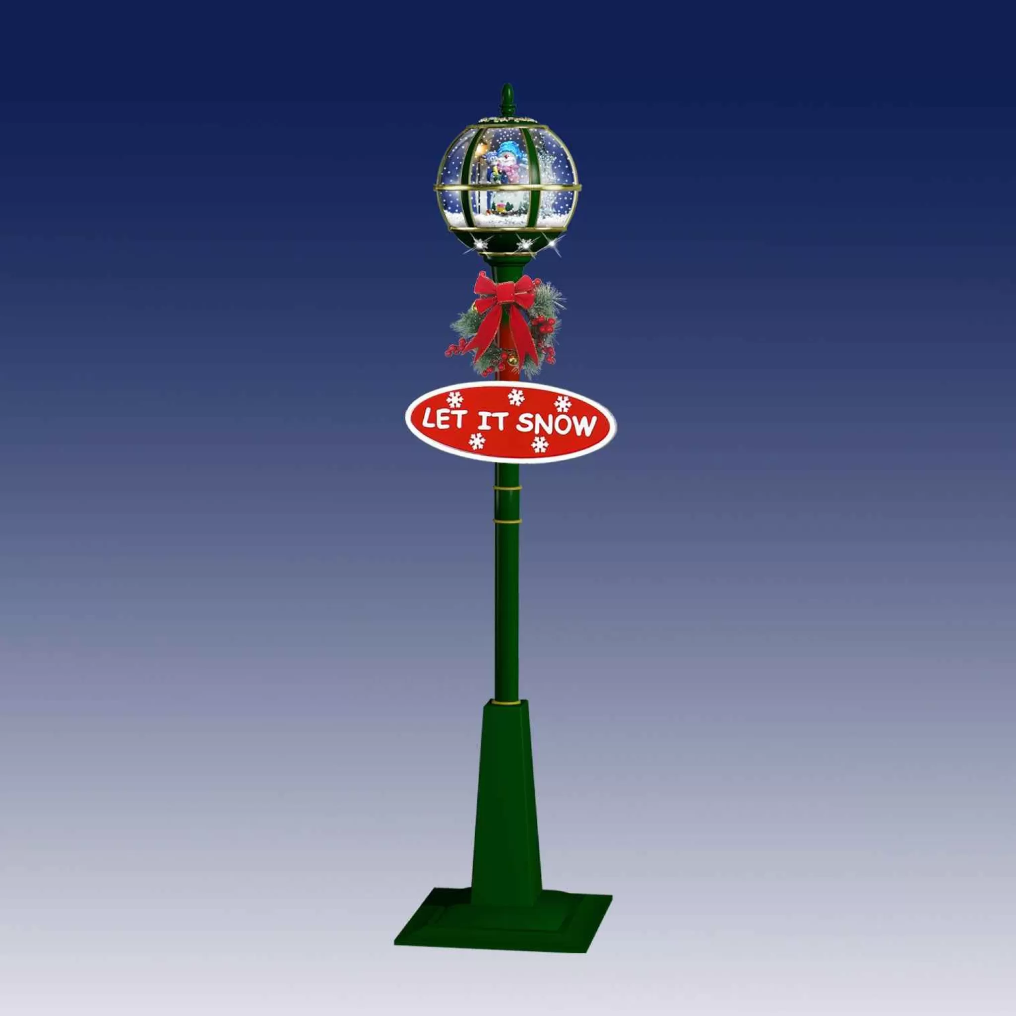 Arys Imports Green And Gold Snowing Outdoor Globe Street Lamp With Snowman