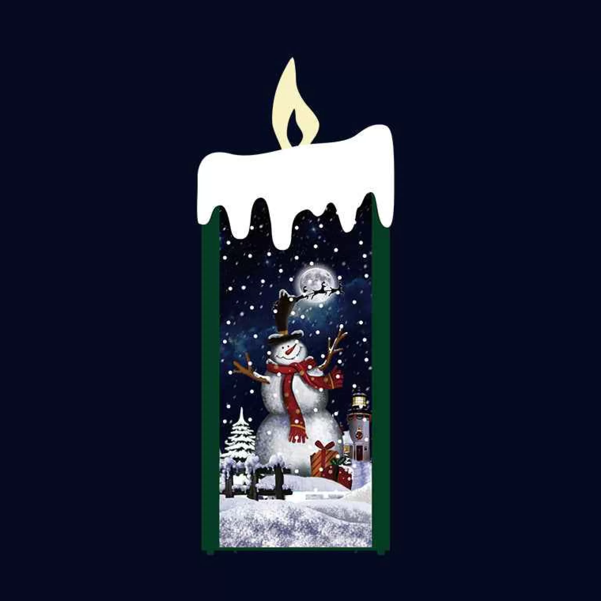 Arys Imports Green Snowing Flat Candle With Snowman