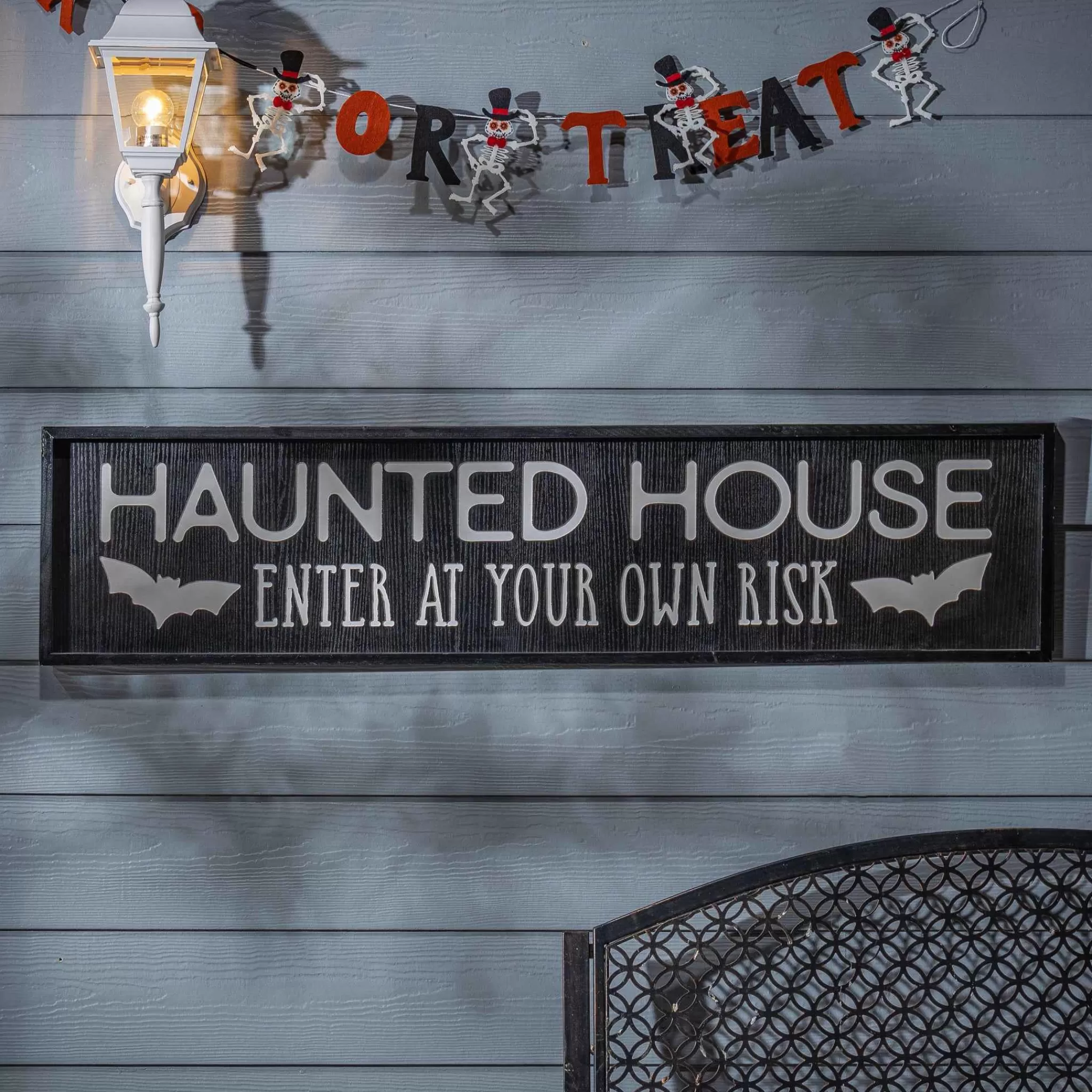 Gerson International Haunted House Wooden Spooky Halloween Decor Wall Sign, 48 In.