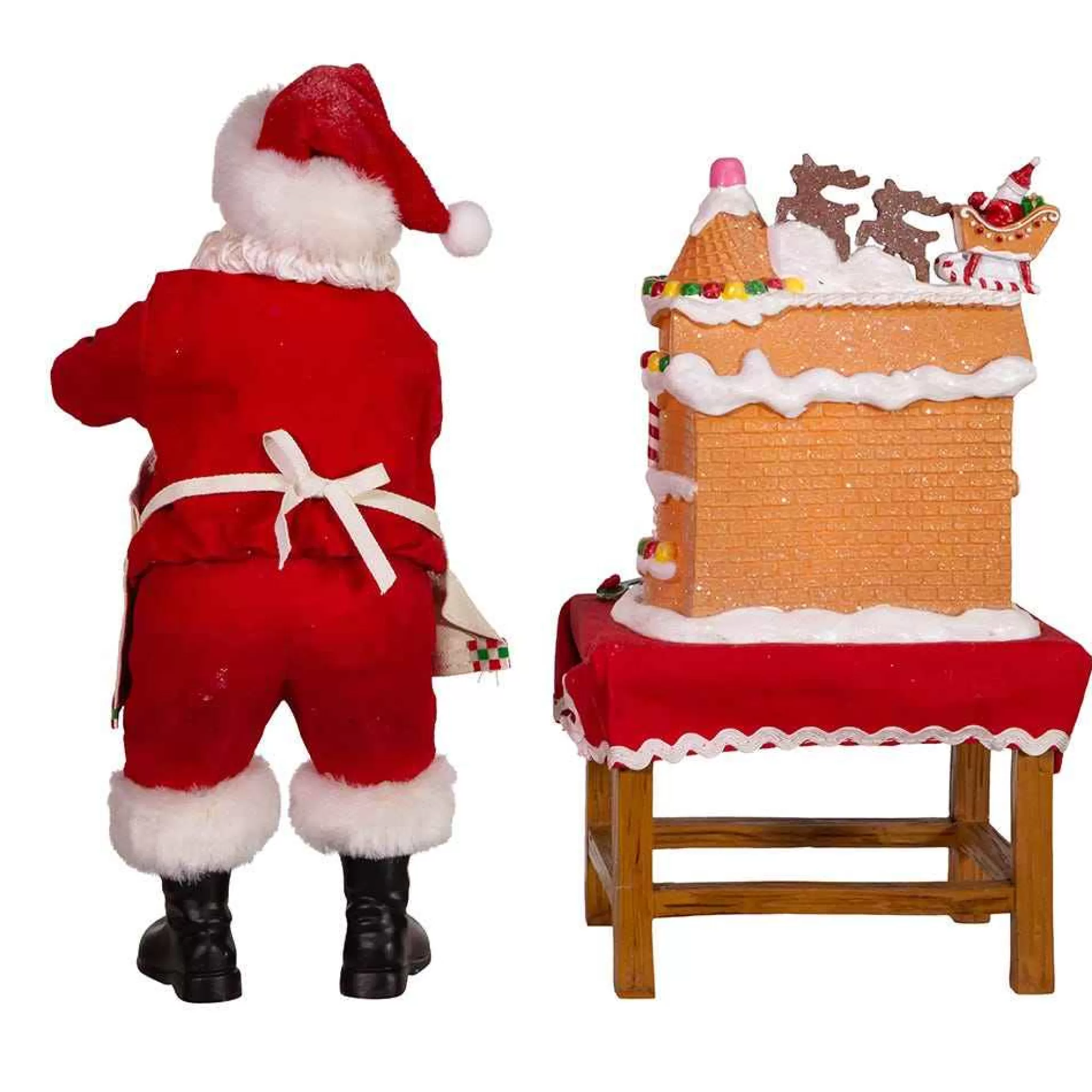 Kurt Adler 10.5-Inch Battery-Operated Fabriche Santa Decorating Led Gingerbread House Table Piece