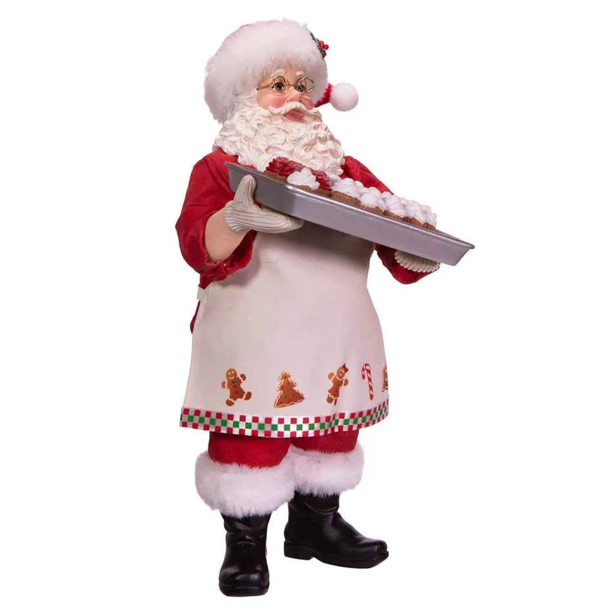 Kurt Adler 10.5-Inch Fabriche Santa And Tray Of Santa Face Cake