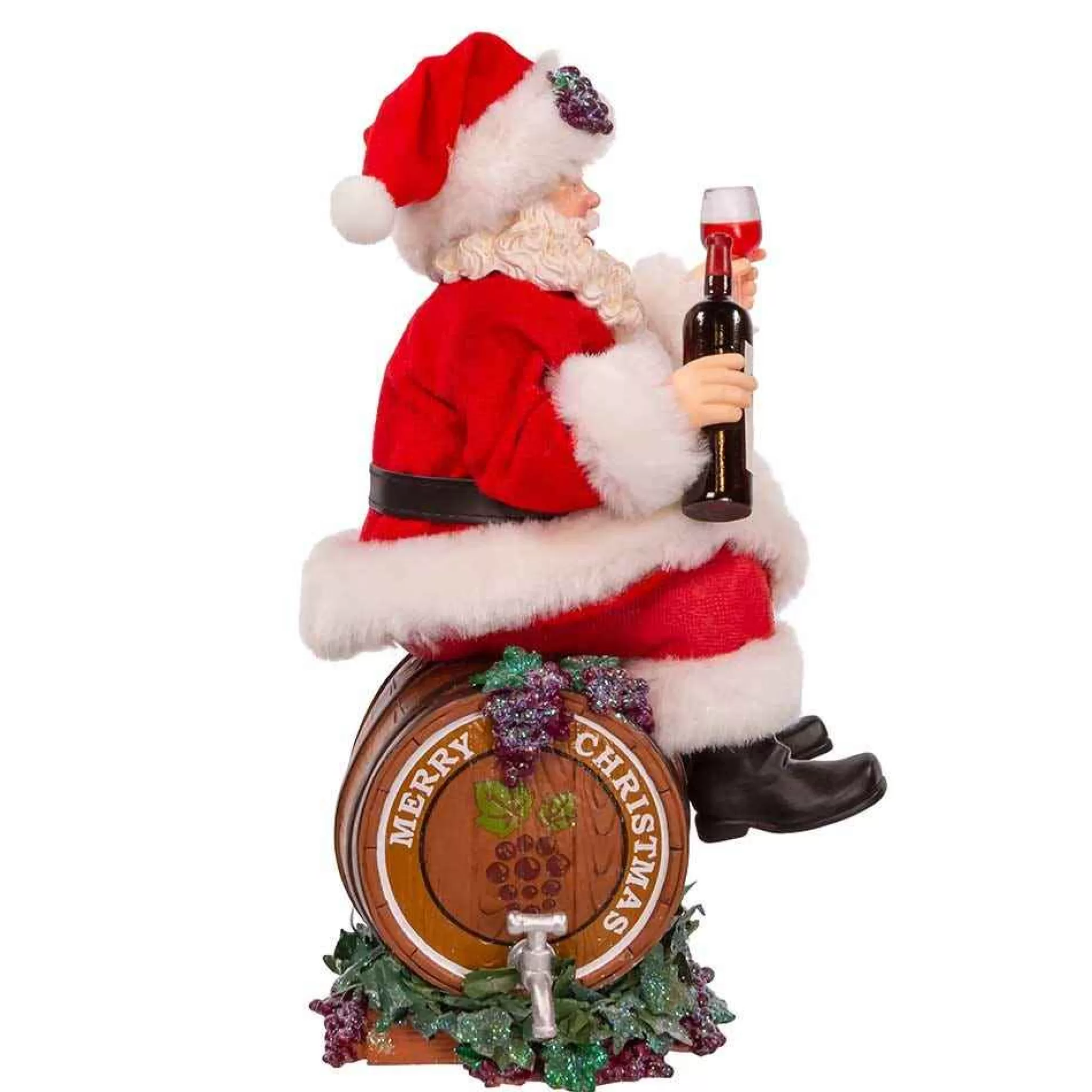 Kurt Adler 10.5-Inch Fabriche Santa Sitting On Wine Barrel