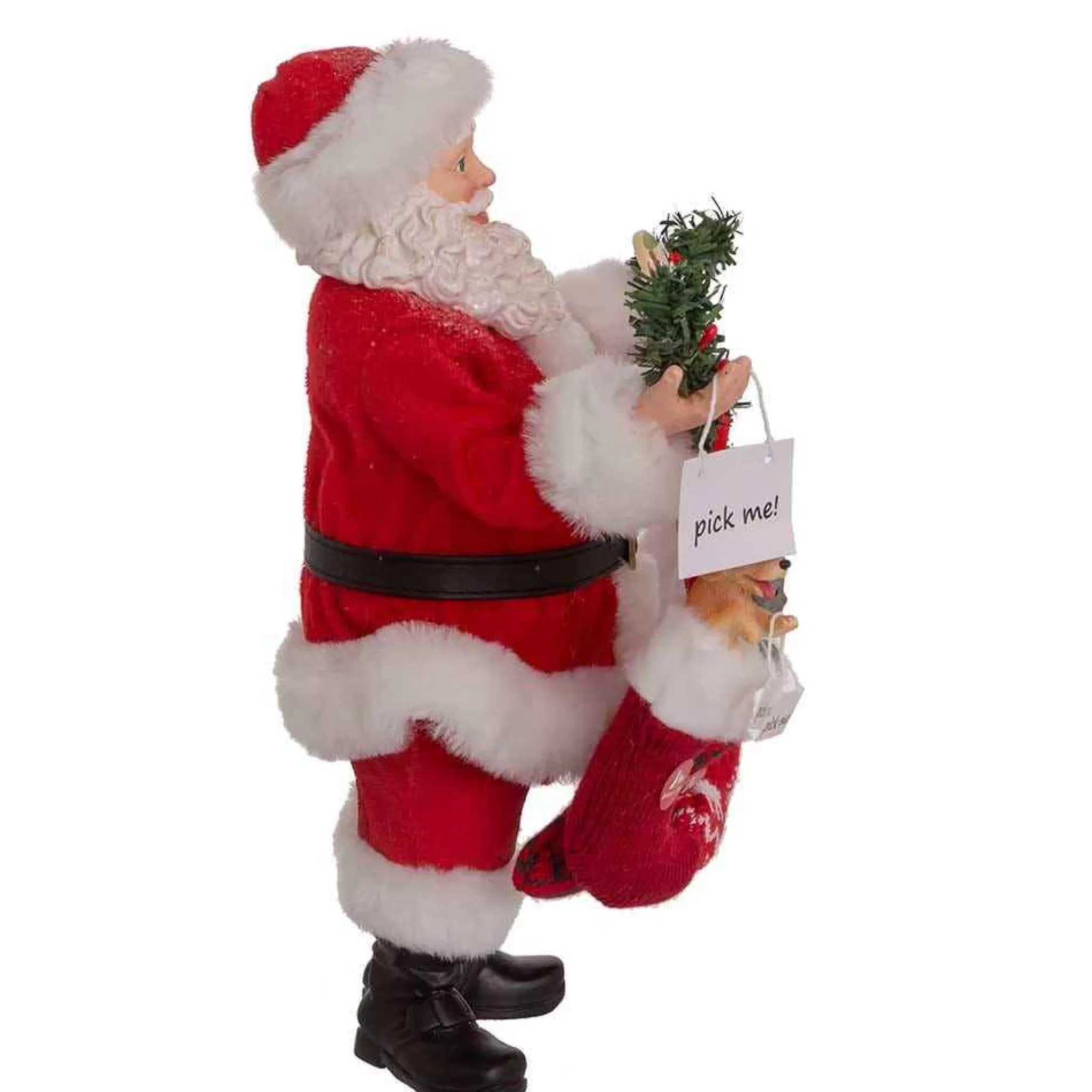 Kurt Adler 10.5-Inch Fabriche Santa With Adopt-A-Pet Garland And Pets In Stockings