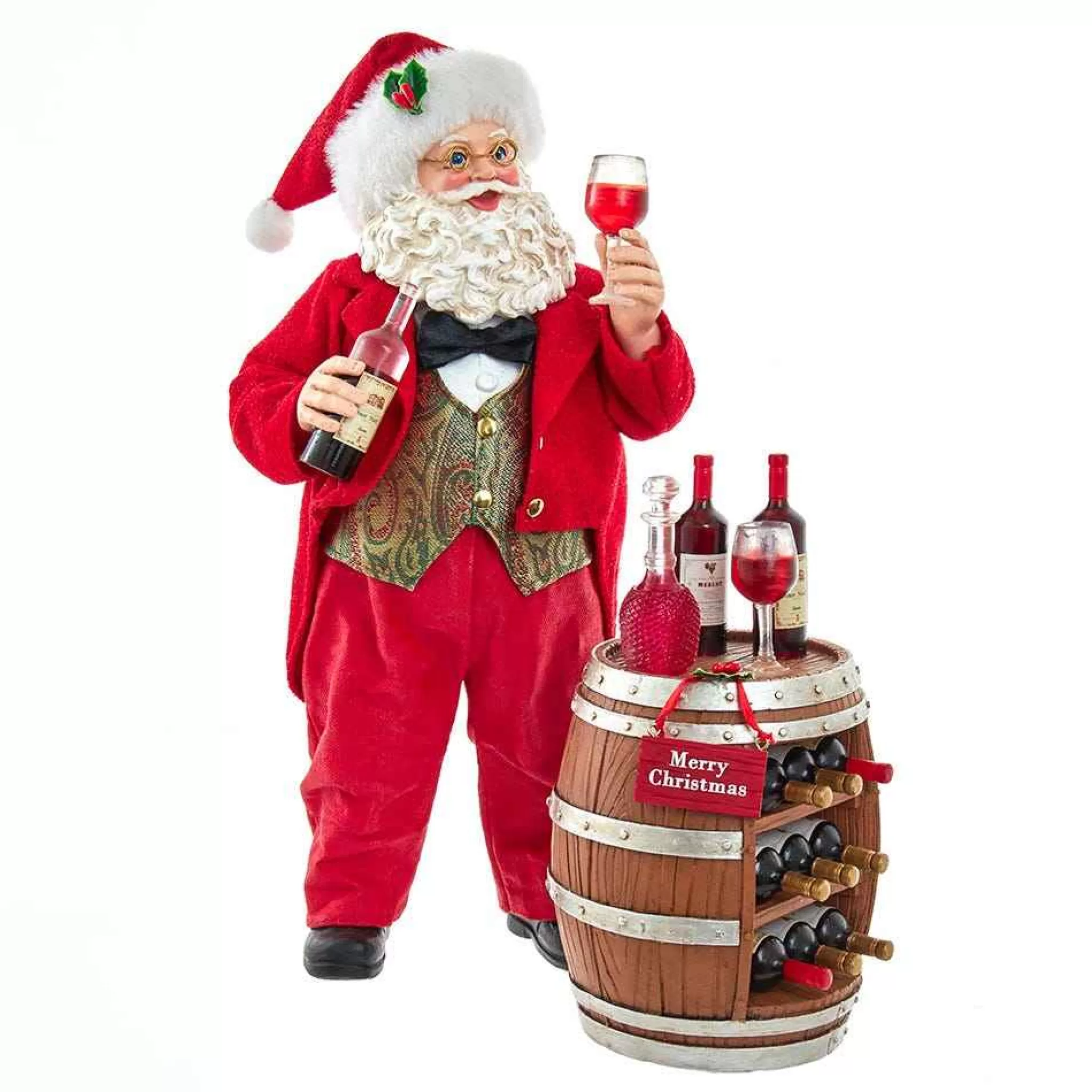 Kurt Adler 10.5-Inch Fabriche Wine Tasting Santa, 2 Piece Set