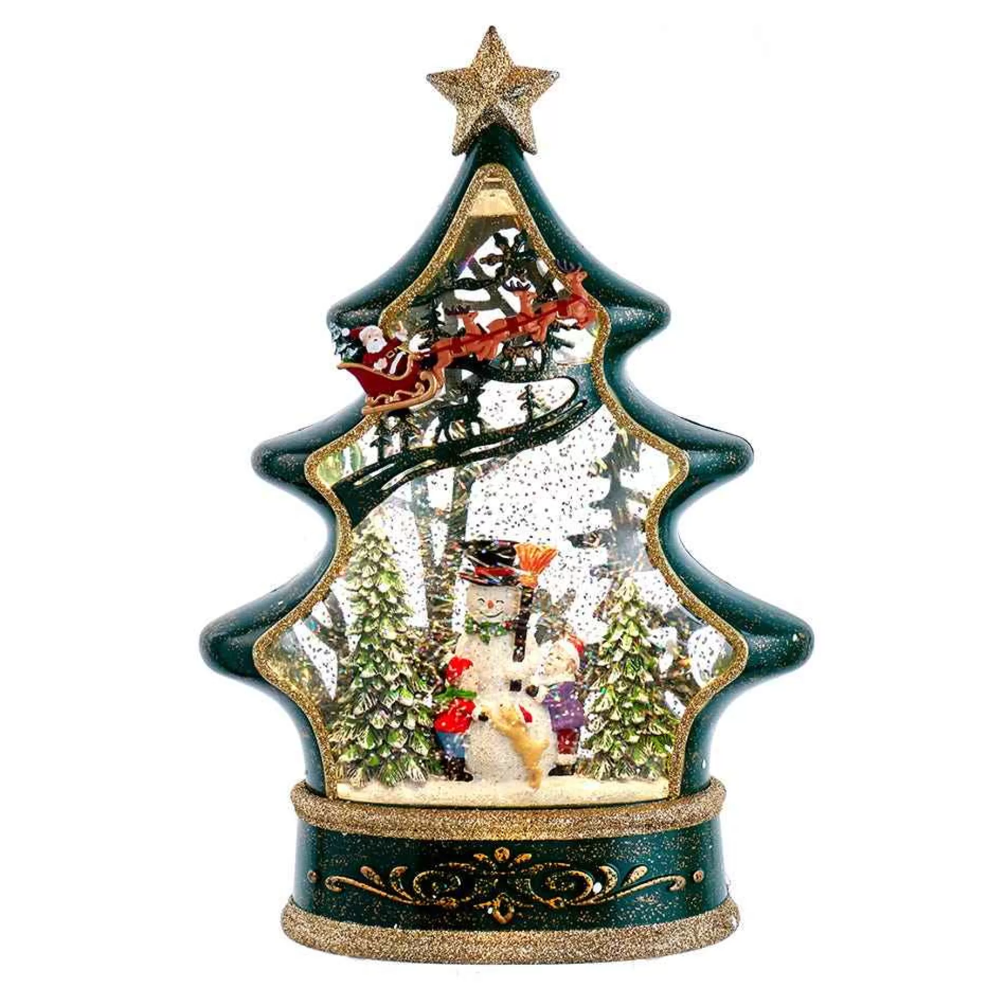 Kurt Adler 11.25-Inch Battery Operated Water Snowman Tree With Santa Sleigh