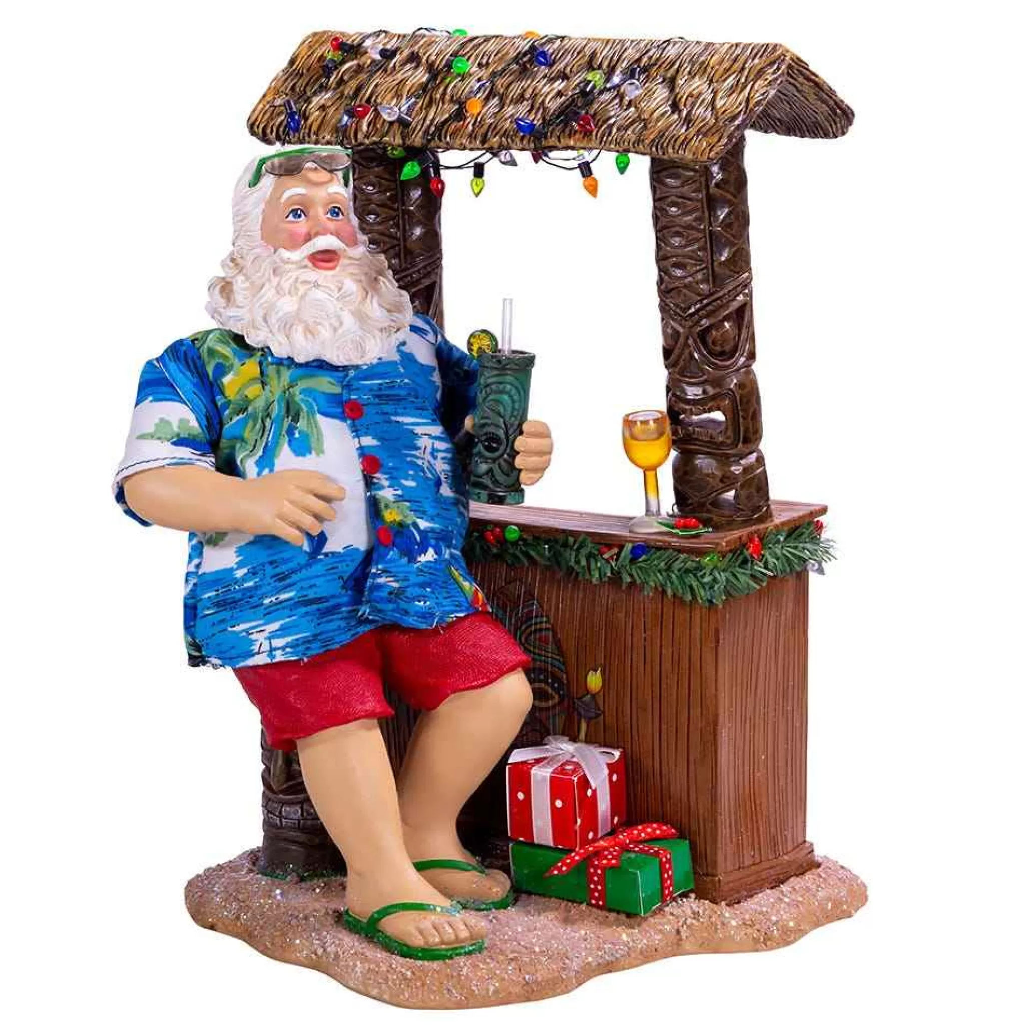 Kurt Adler 11-Inch Fabriche™ Beach Santa Sitting At Tiki Bar