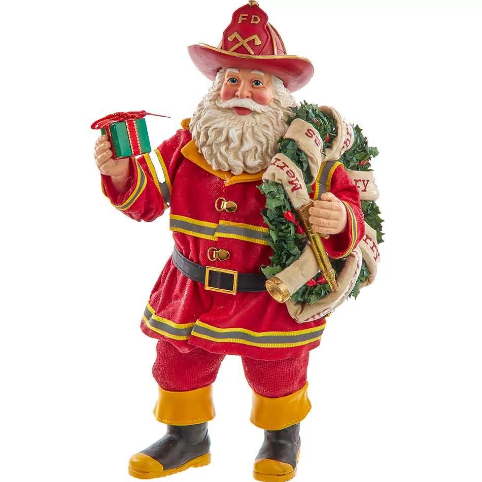 Kurt Adler 11-Inch Fabriche Fireman Santa With Wreath And Hose