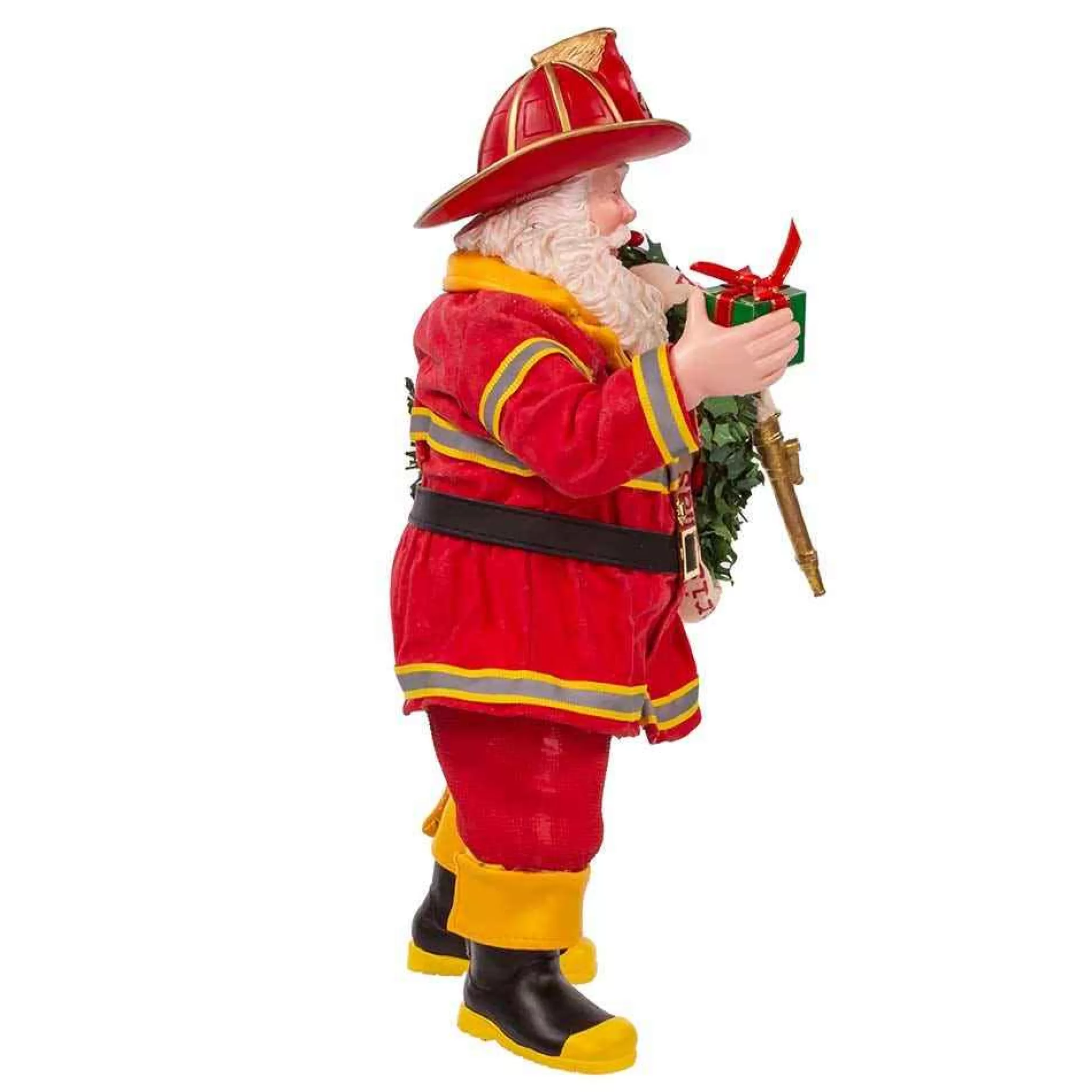 Kurt Adler 11-Inch Fabriche Fireman Santa With Wreath And Hose