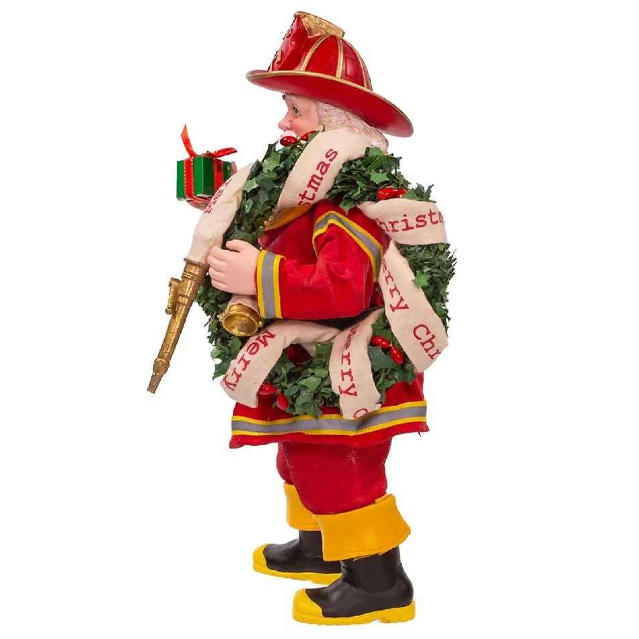 Kurt Adler 11-Inch Fabriche Fireman Santa With Wreath And Hose