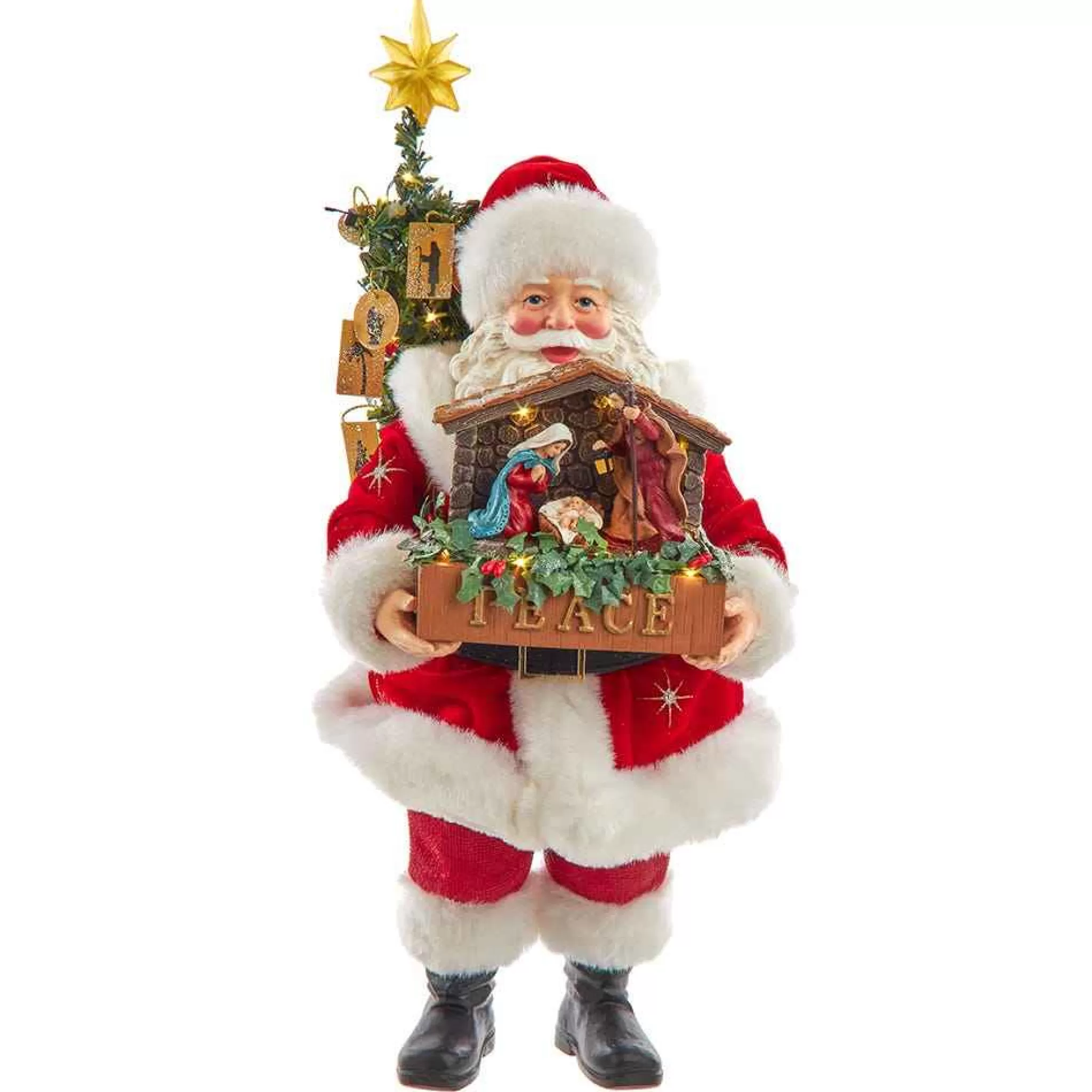 Kurt Adler 13-Inch Fabriche Battery-Operated Led Santa With Nativity Set