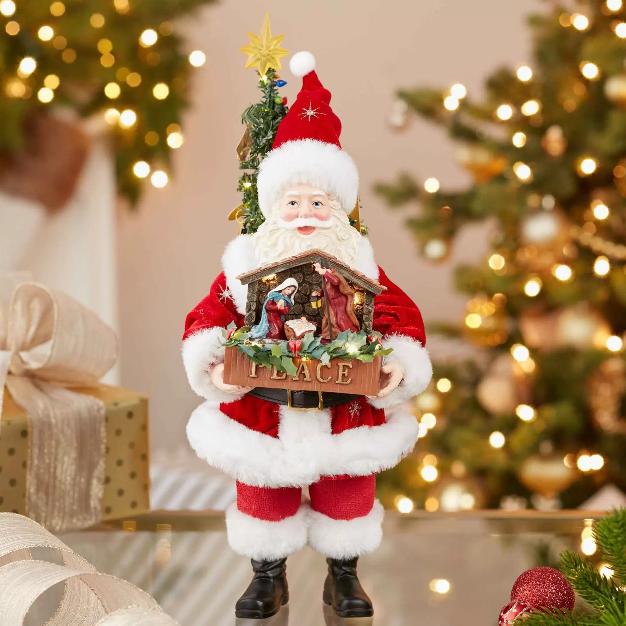 Kurt Adler 13-Inch Fabriche Battery-Operated Led Santa With Nativity Set