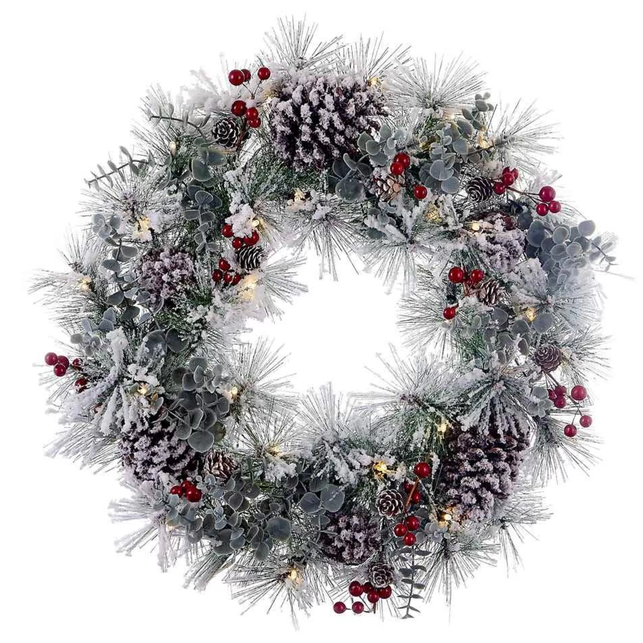 Kurt Adler 18-Inch Battery-Operated Flocked With Red Berries And Pinecones Led Wreath