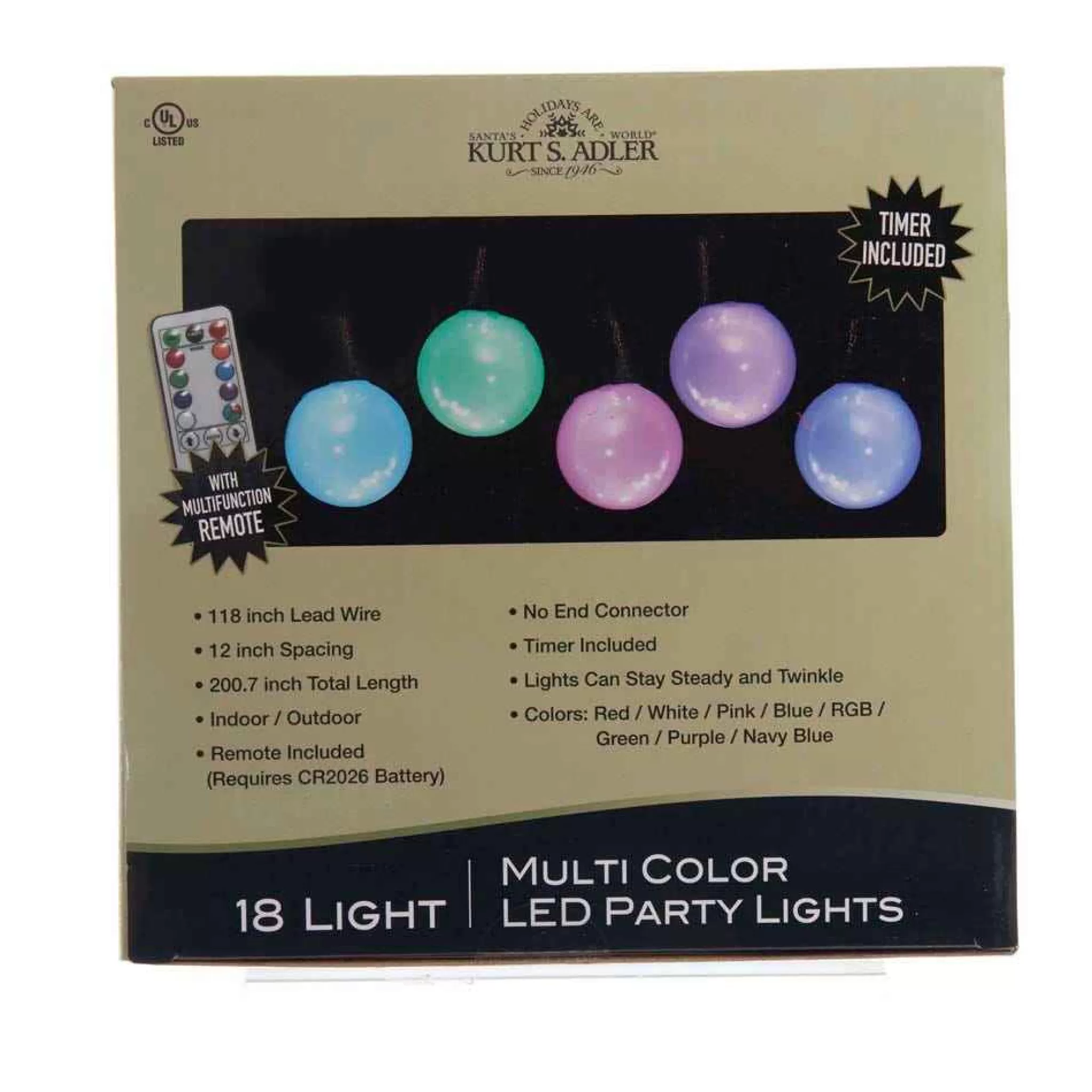 Kurt Adler 18-Light Multi-Colored Led Party Light Set