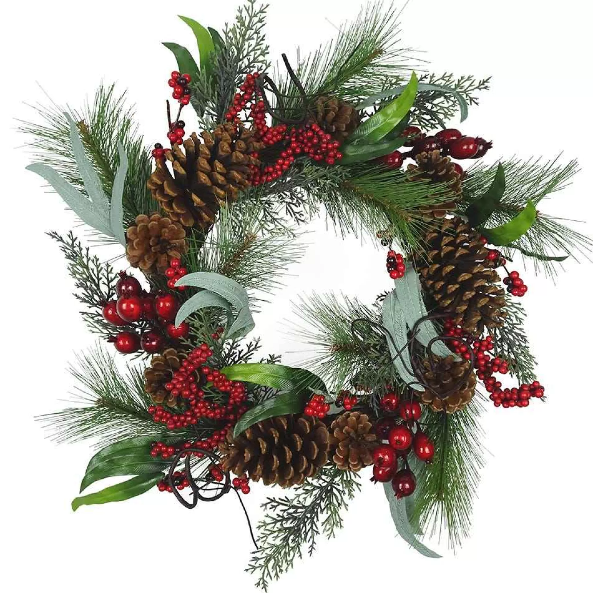 Kurt Adler 20-Inch Wreath With Red Berries, Leaves And Pinecones