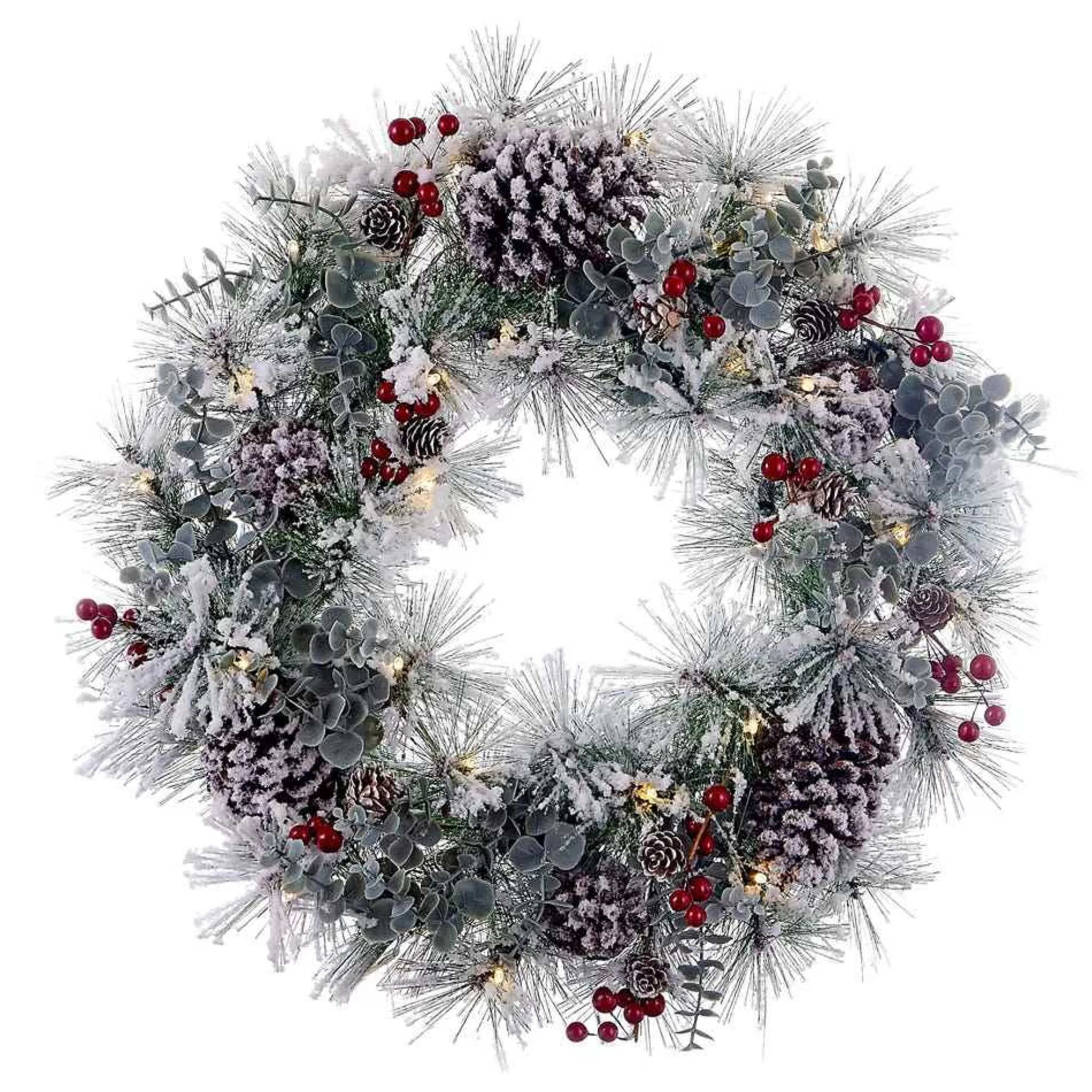 Kurt Adler 24-Inch Battery-Operated Red Berries And Pinecone Led Wreath