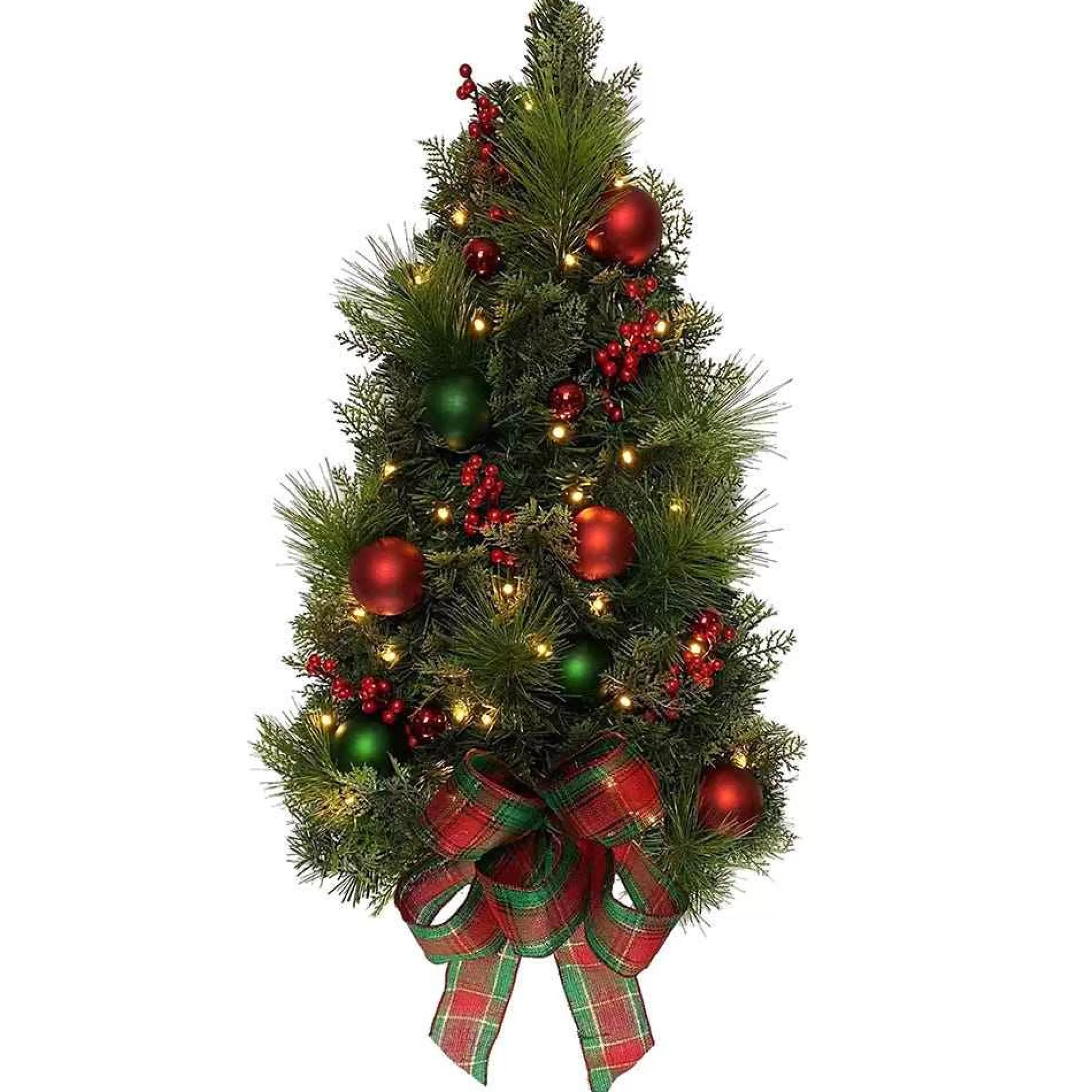 Kurt Adler 26-Inch Battery-Operated Pre-Lit Red And Green Wall Tree With Bow
