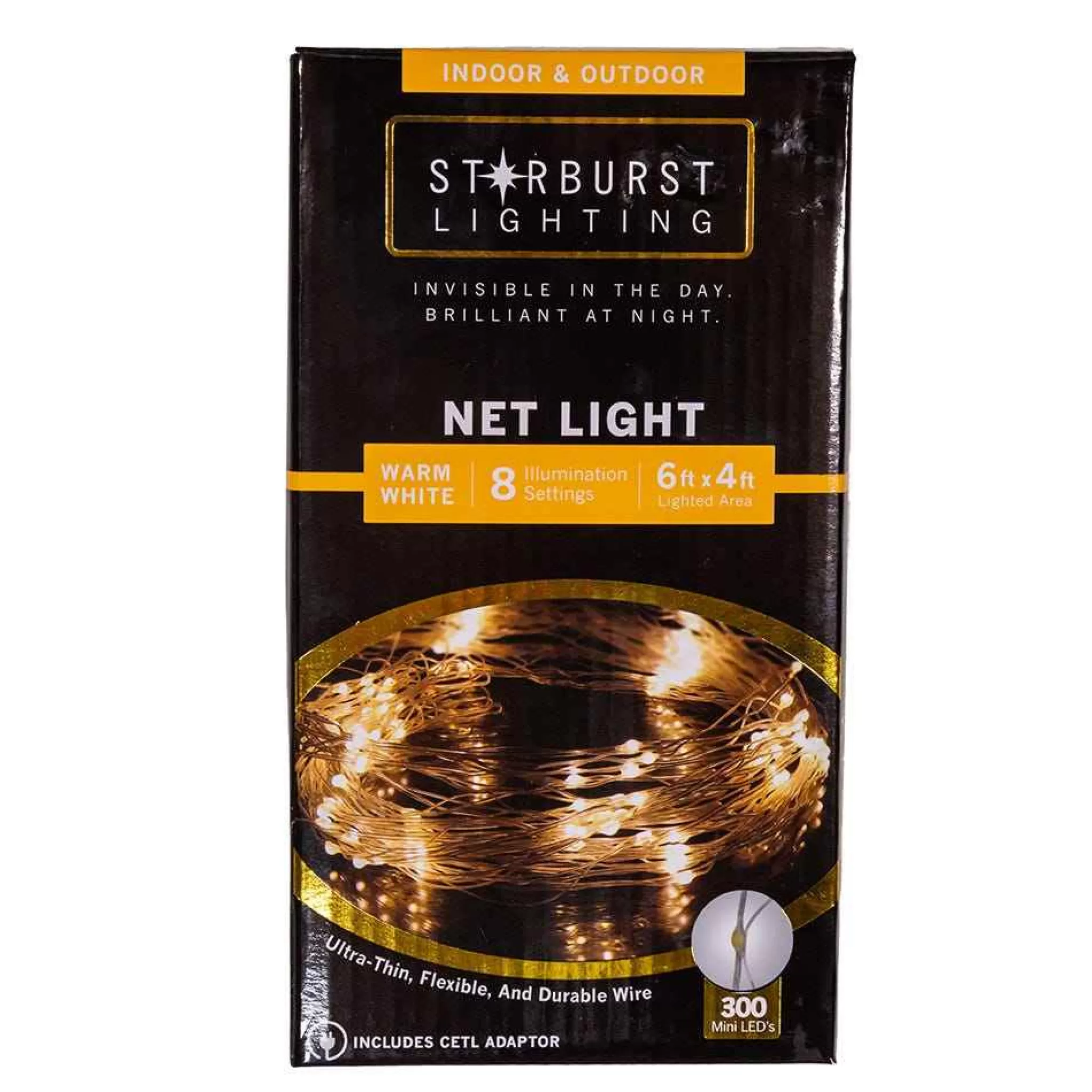 Kurt Adler 300-Light 6-Foot Starburst Warm White Led Net Light