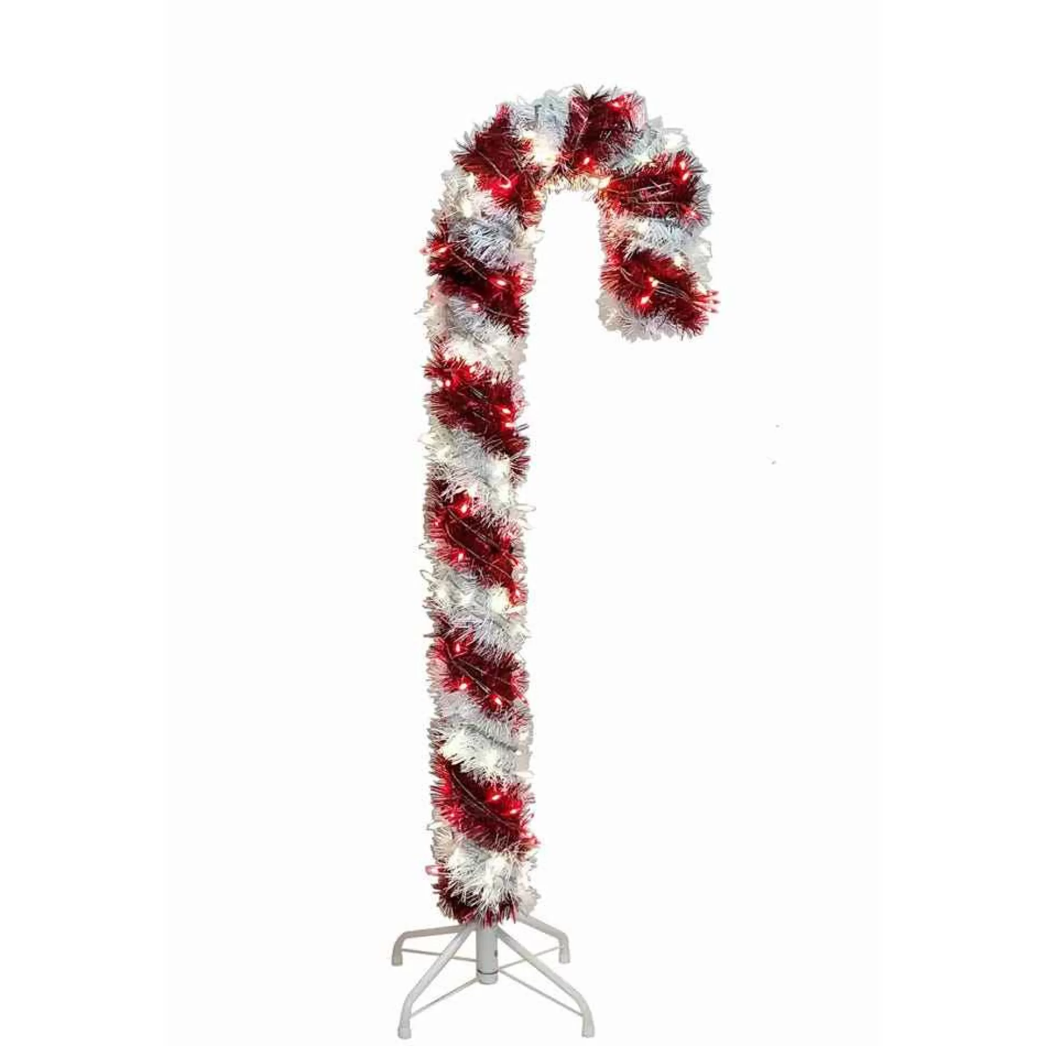 Kurt Adler 4-Foot Pre-Lit Red And White Led Tinsel Candy Cane