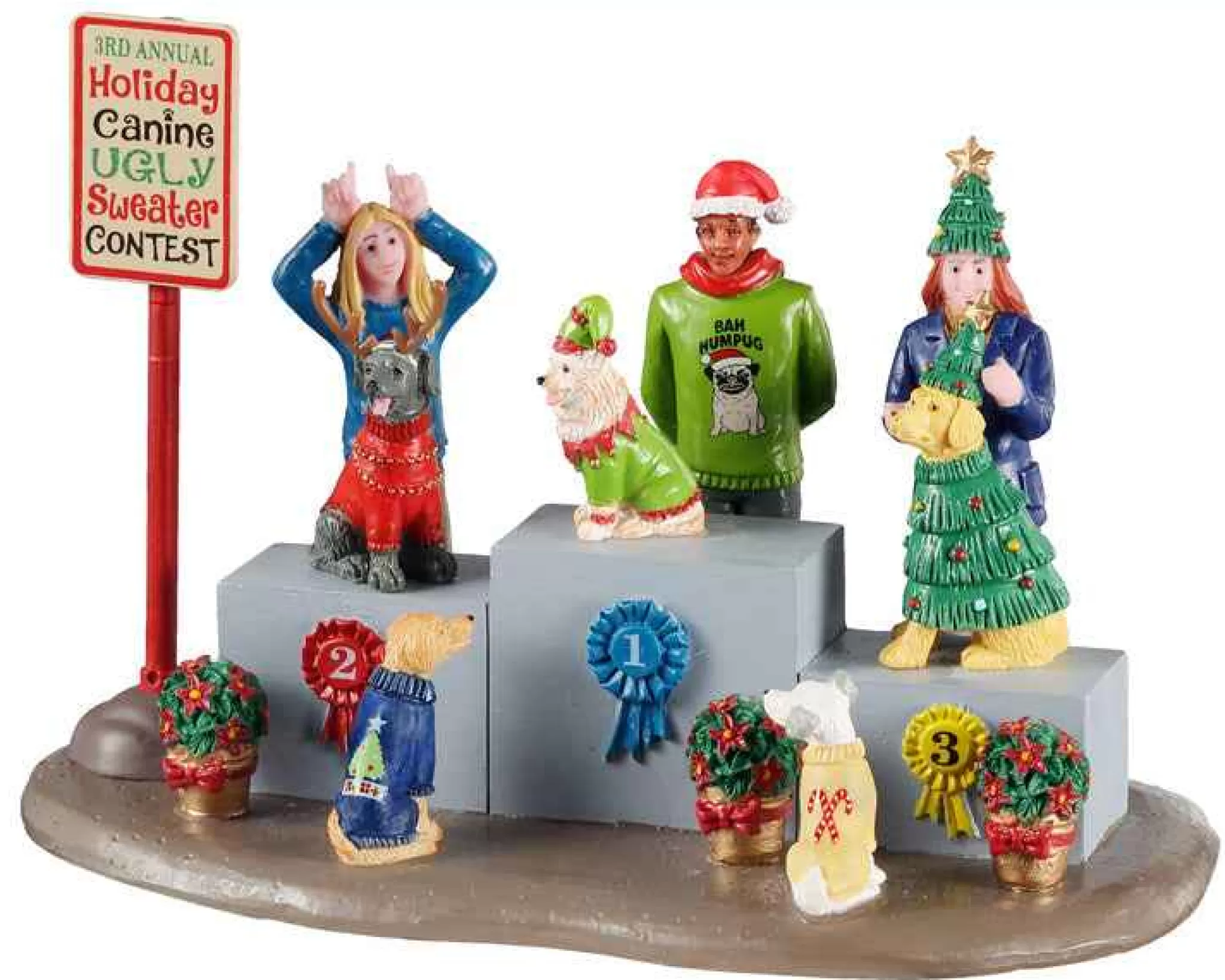 Lemax Village Collection Canine Holiday Sweater Contest Table Accent #13556
