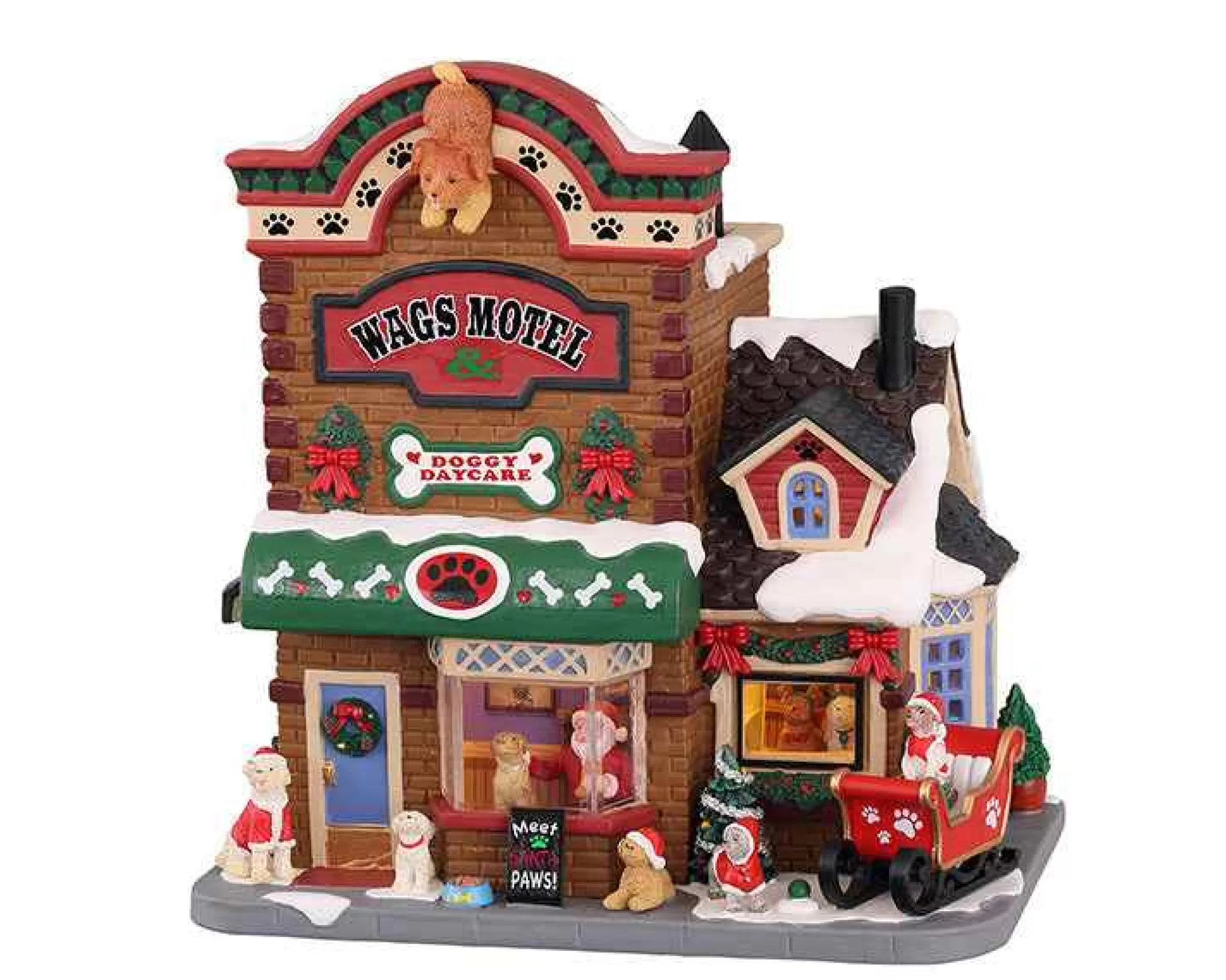 Lemax Village Collection Wags Motel & Doggy Daycare Meet Santa Paws #15800