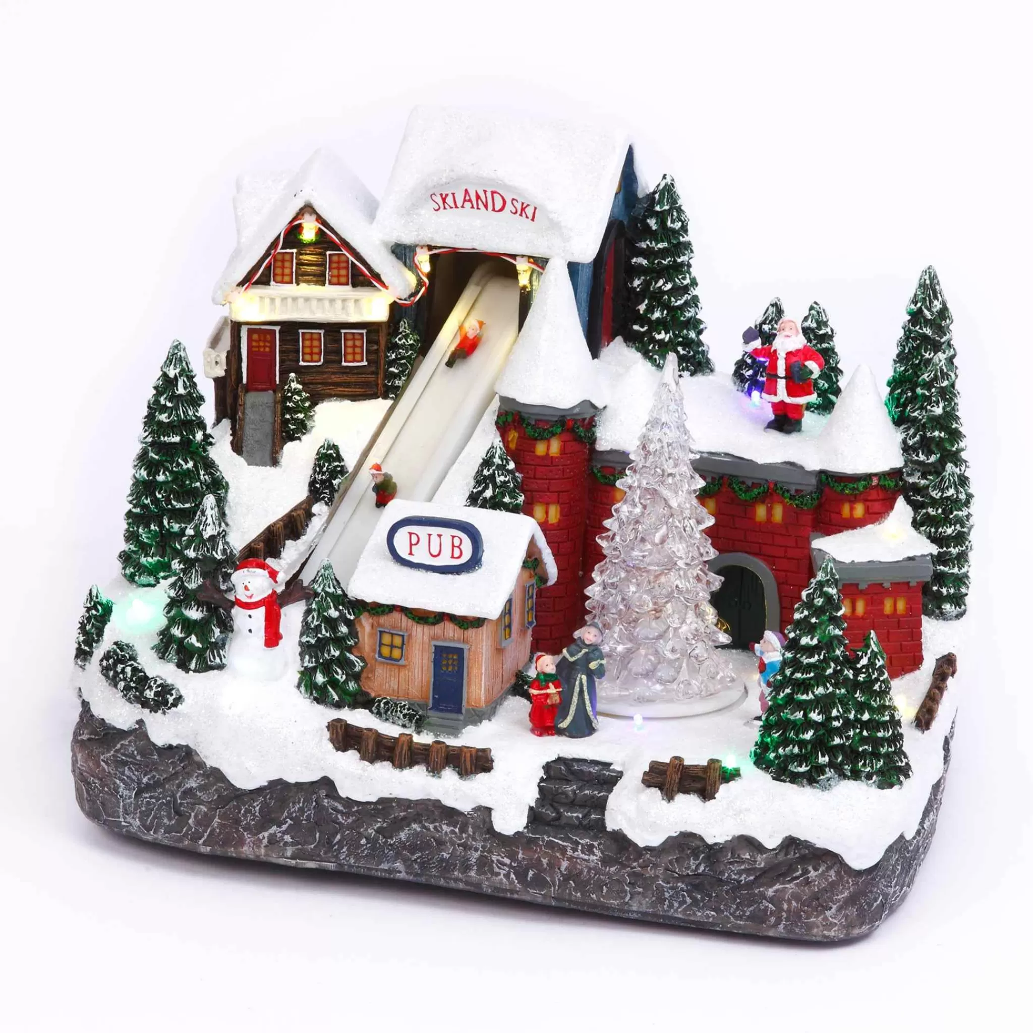 Gerson International Musical Christmas Holiday Lighted Ski Village With Moving Figures