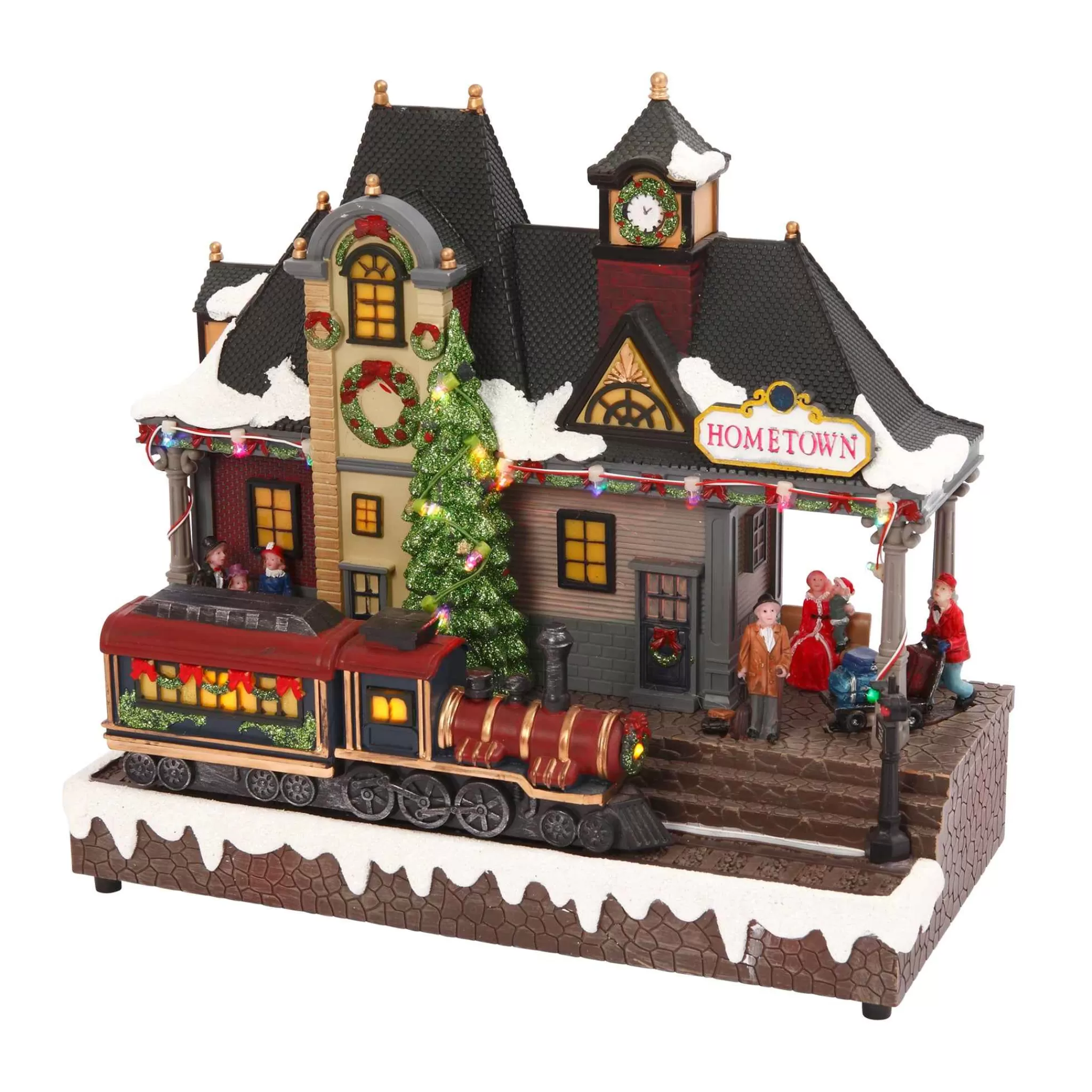 Gerson International Musical Christmas Holiday Village With Lighted Train Station
