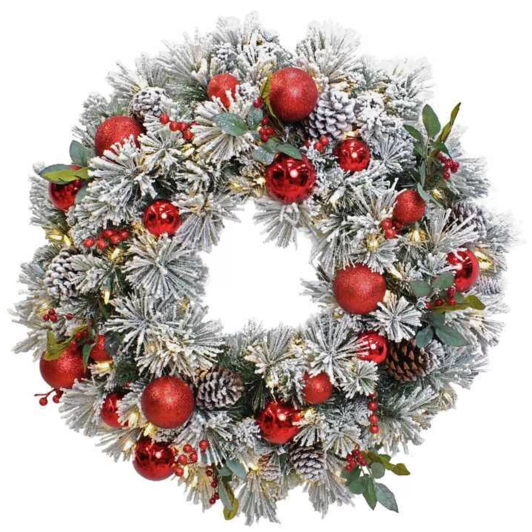 Puleo International 30In Pre-Lit Fairfield Flocked And Decorated Wreath With Clear Lights #114-Fgf-30Wc1