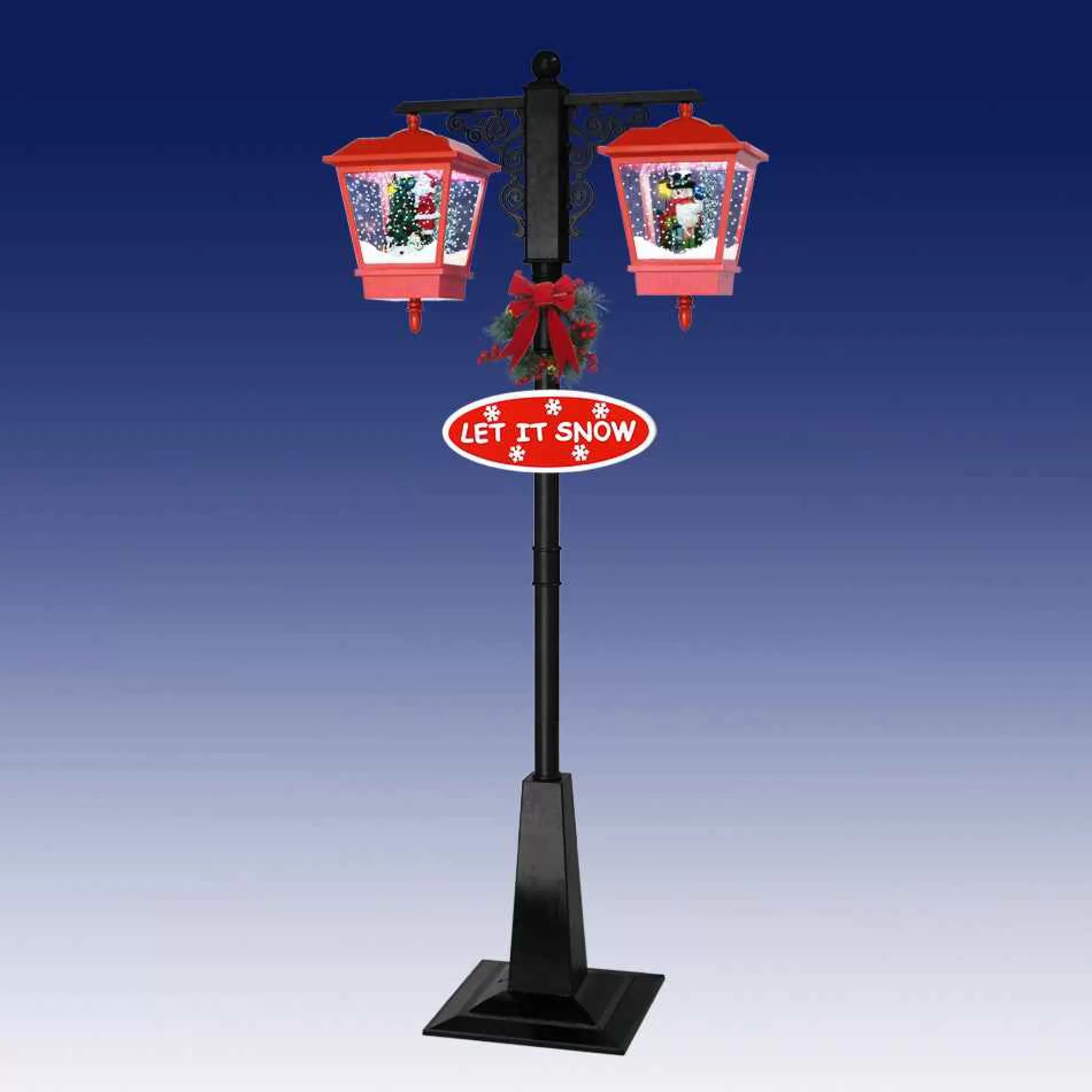 Arys Imports Red And Black Snowing Outdoor Double Street Lamp With Santa And Snowman