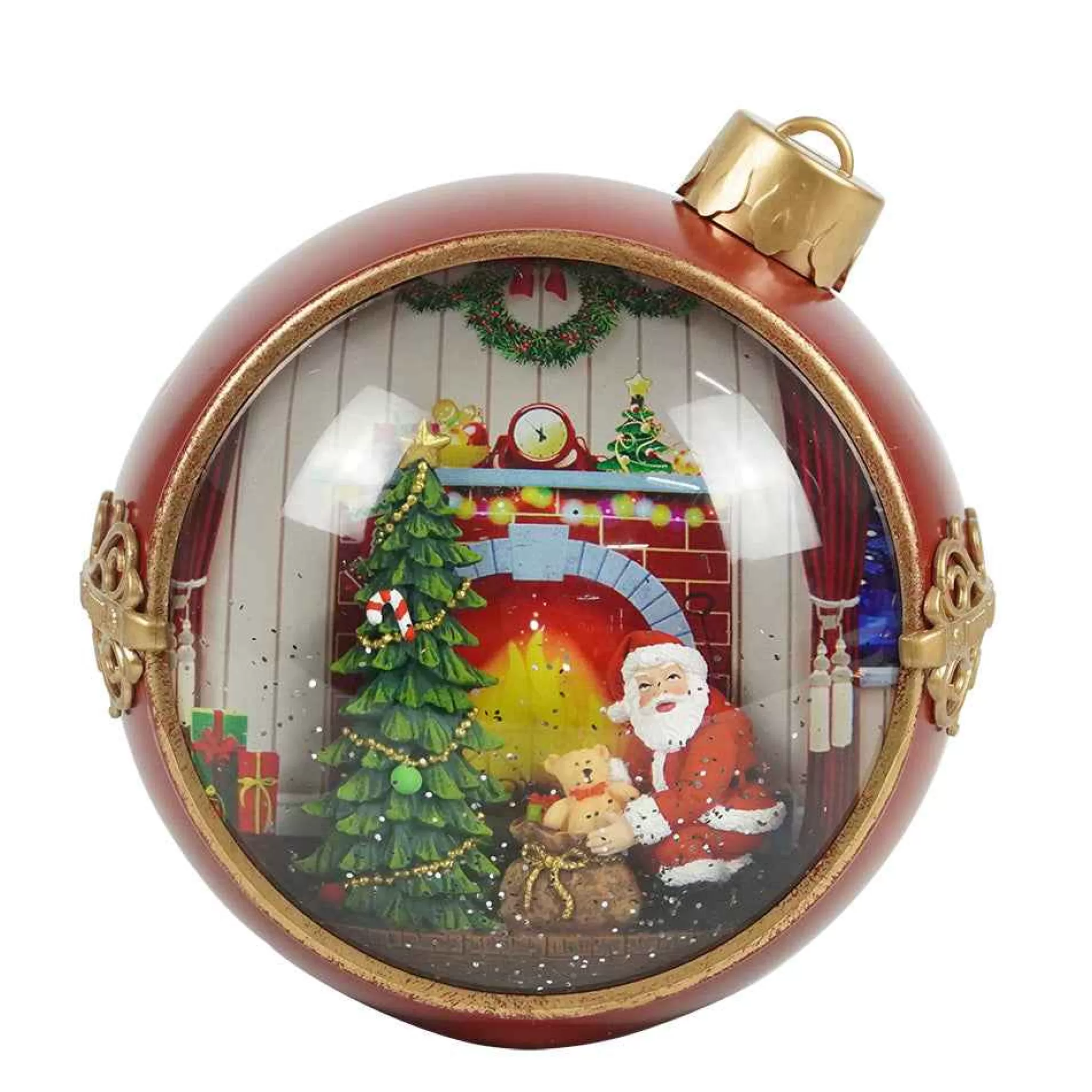 Arys Imports Red And Gold Ornament Ball With Led Warm White Light Up Musical Building A Snowman Scene Spinning Glitter Waterglobe